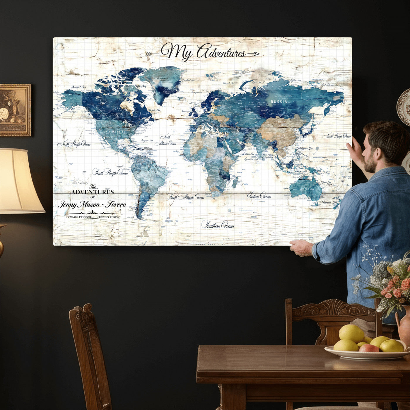 18761277-MGV-CV-36X24 - Watercolor World Map Canvas Wall Art Print – Abstract Colorful Travel Wall Decor