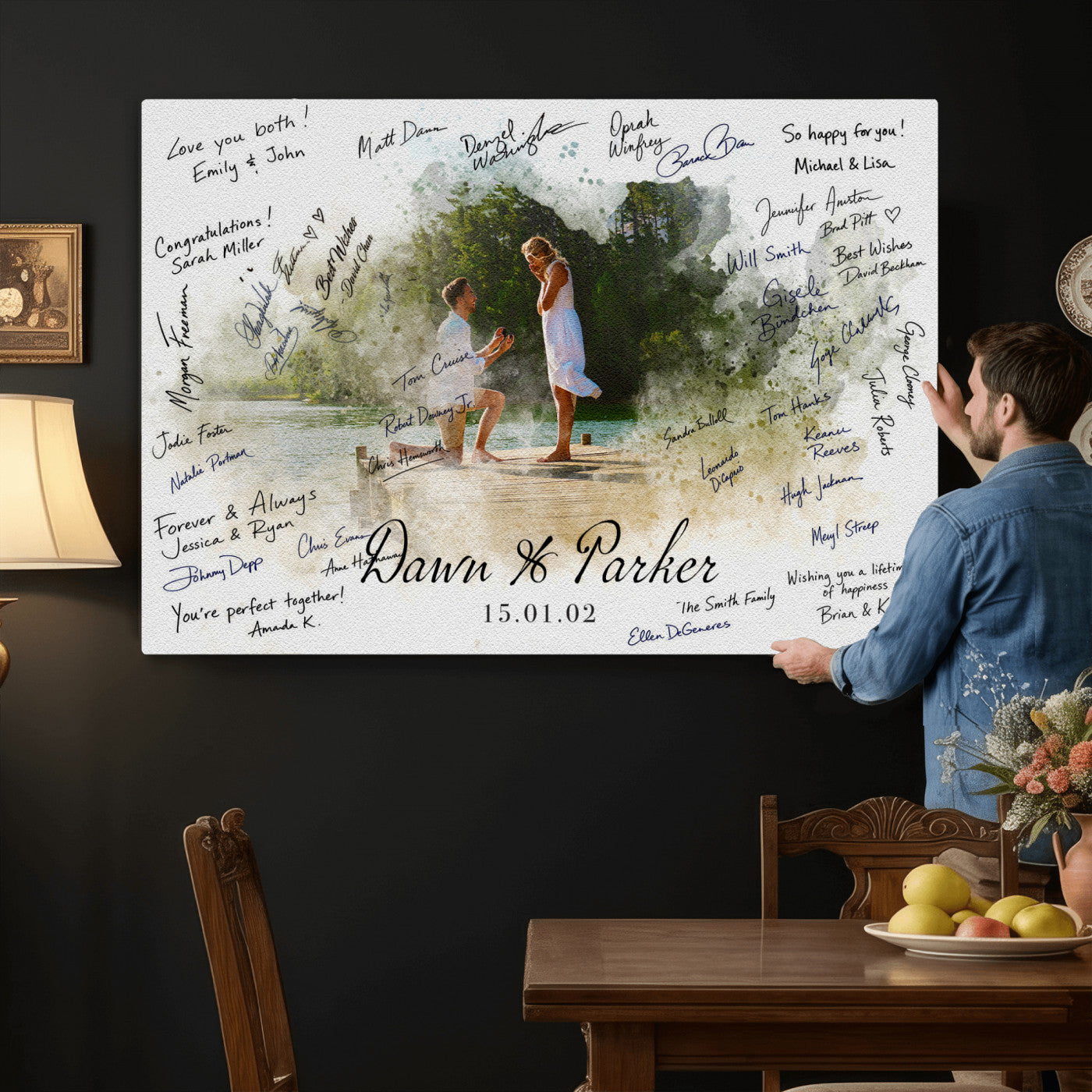 14326128-MGV-CV-36X24 - Wedding Guest Book Alternative Wall Art Canvas Print, Personalized Wedding Signature Poster, Custom Couple Photo Guestbook Canvas, Bridal Shower Reception Decor