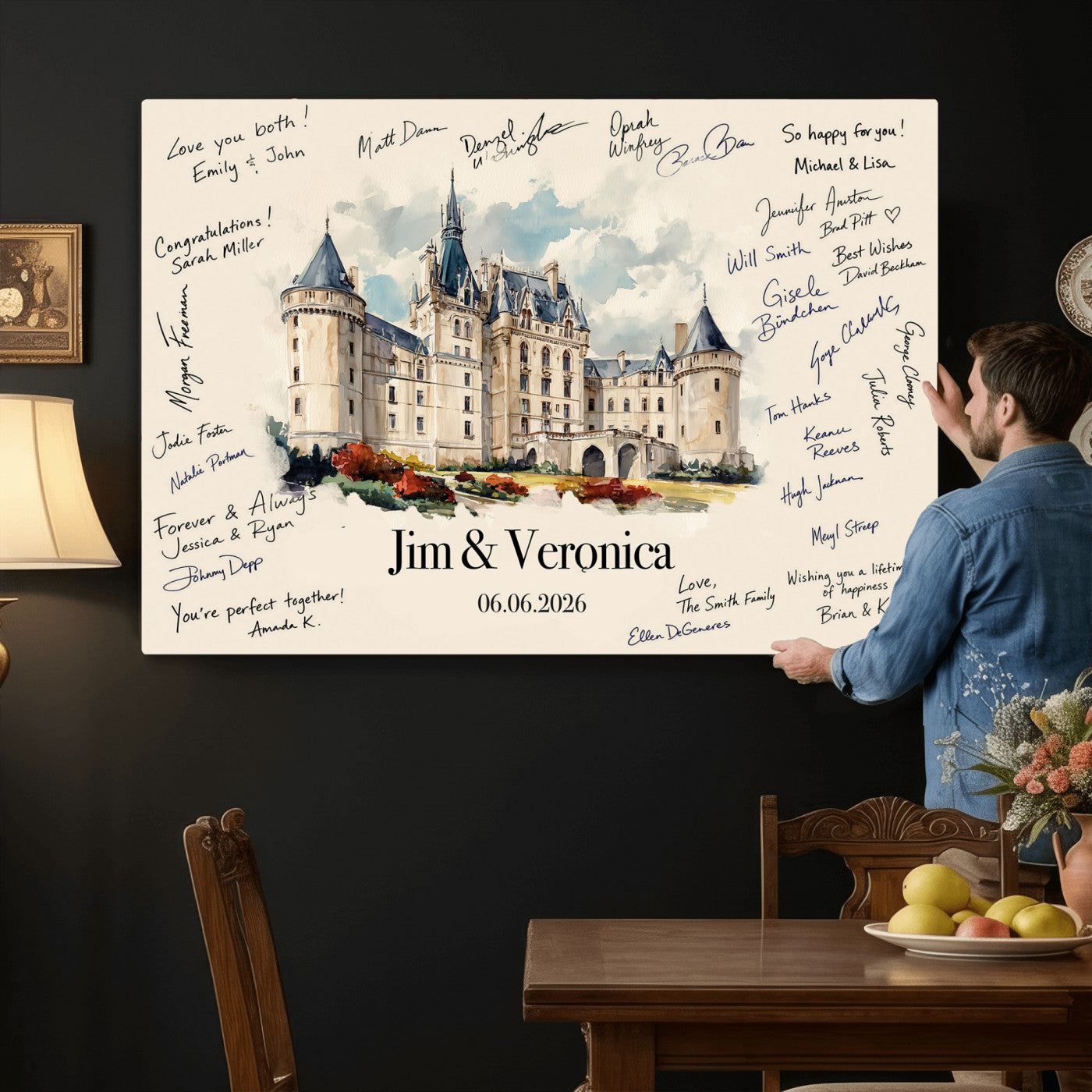 55883547-MGV-CV-36X24 - Wedding Guest Book Alternative Wall Art Canvas Print, Personalized Wedding Signature Poster, Custom Couple Photo Guestbook Canvas
