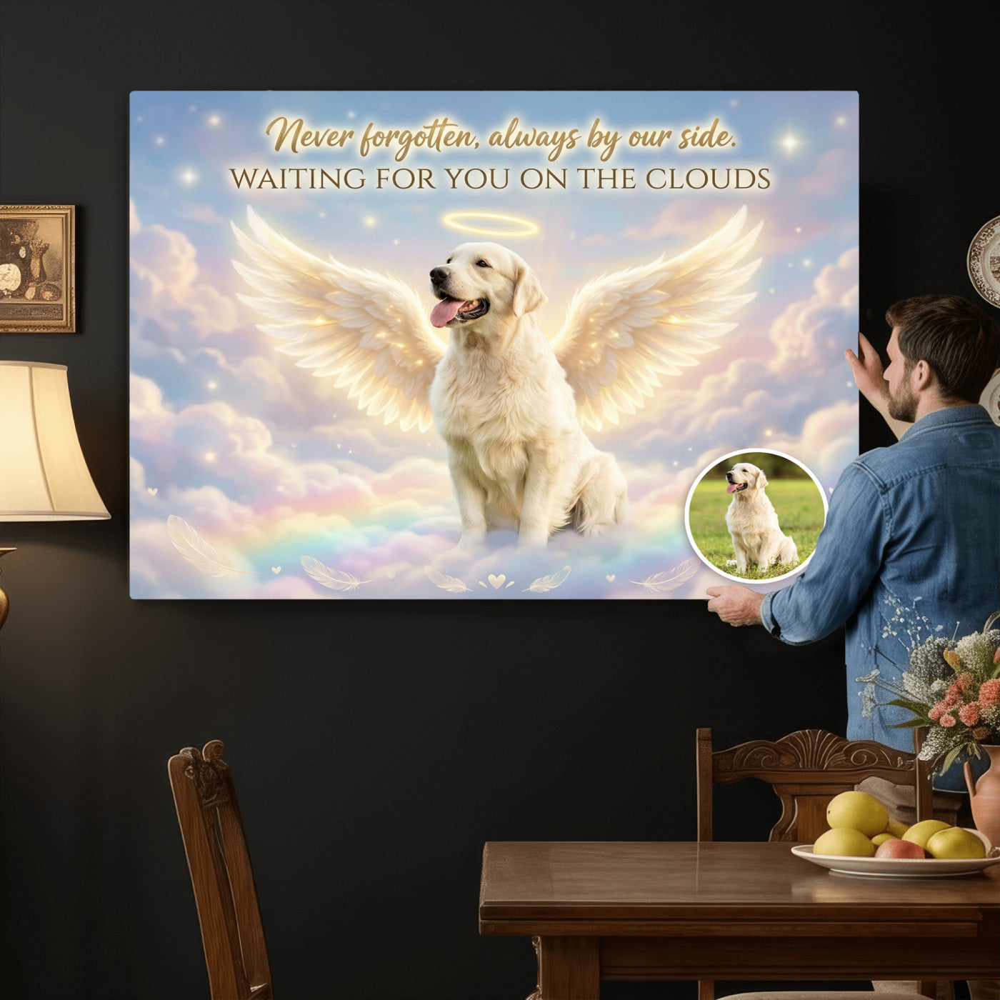 89664149-MGV-CV-36X24 - Pet Memorial Wall Art Canvas Print, Custom Dog Memorial Portrait, Personalized Angel Pet Loss Gift, Angel Wings Puppy Print