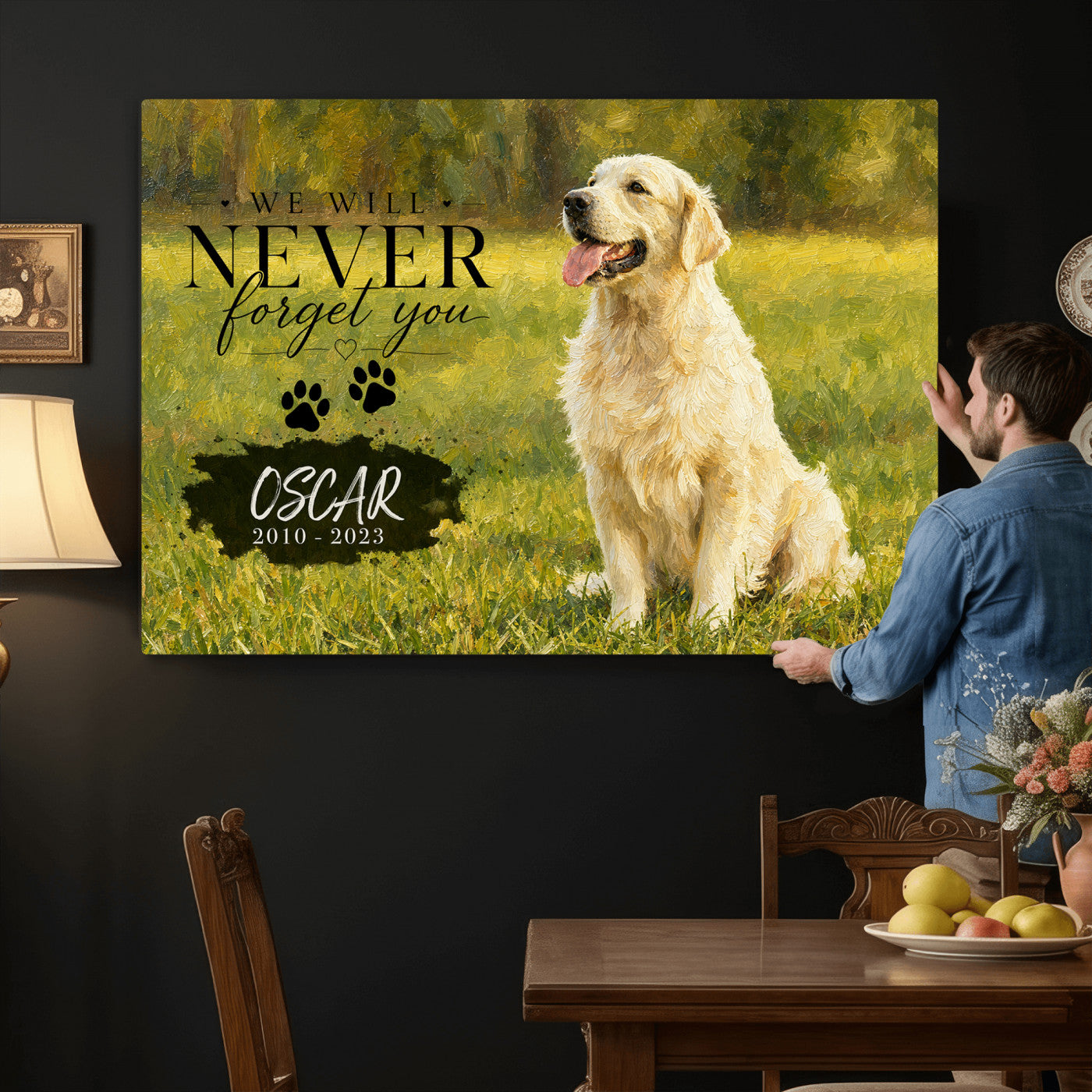 38460512P2-MGV-CV-36X24 - Pet Memorial Wall Art Canvas Print, Custom Dog Memorial Portrait, Personalized Angel Pet Loss Gift, Angel Wings Puppy Print