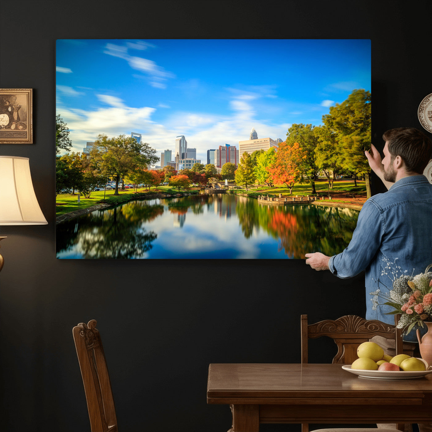 83254720-MGV-CV-36X24 - Charlotte Skyline Canvas Wall Art Print – North Carolina Cityscape Photography Print