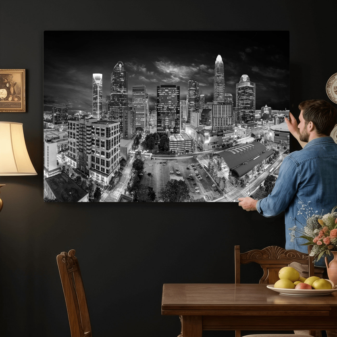 60105075-MGV-CV-36X24 - Charlotte Skyline Canvas Wall Art Print – North Carolina Cityscape Photography Print
