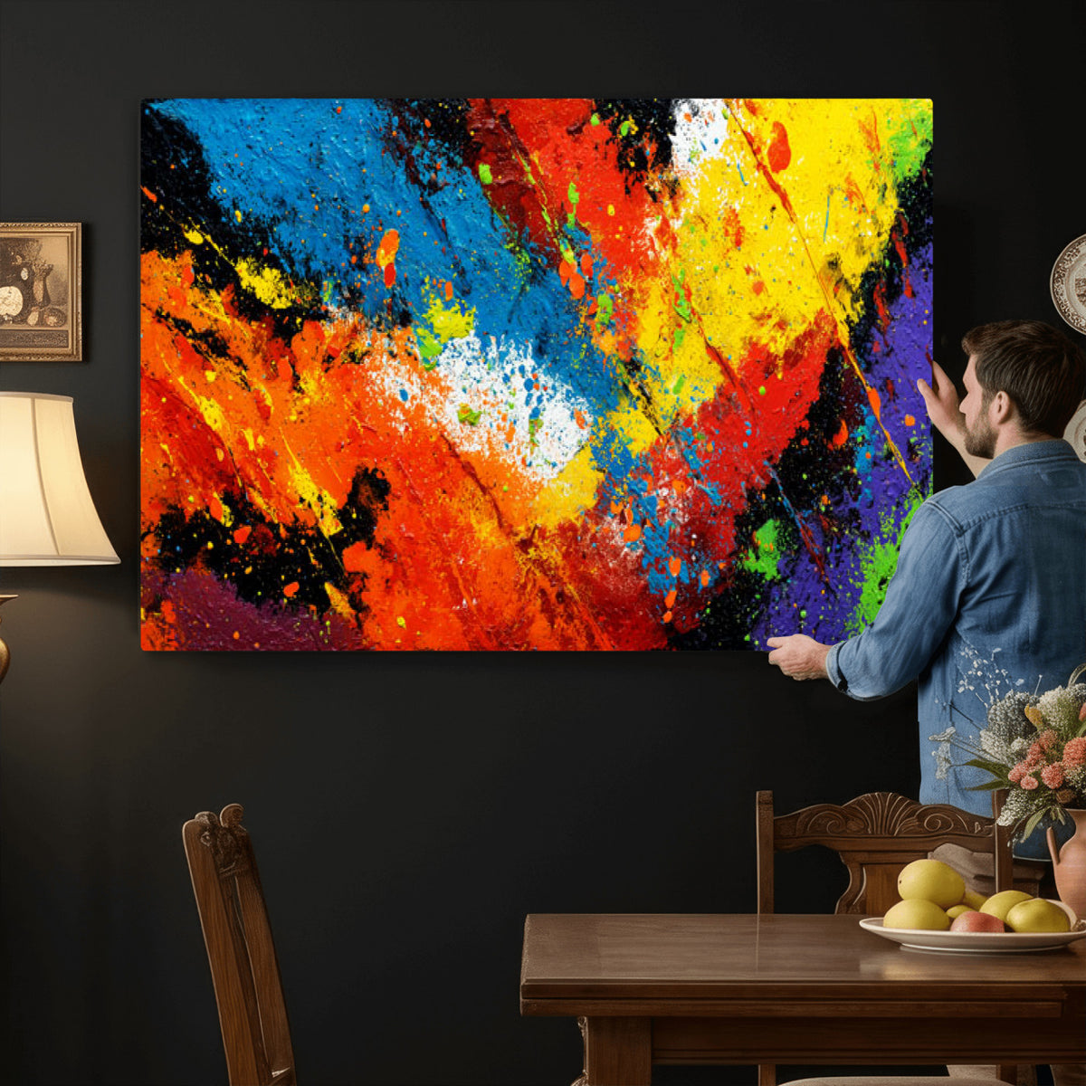 74888753-MGV-CV-36X24 - Vibrant Blue Abstract Canvas Wall Art Colorful Impasto Oil Painting Print