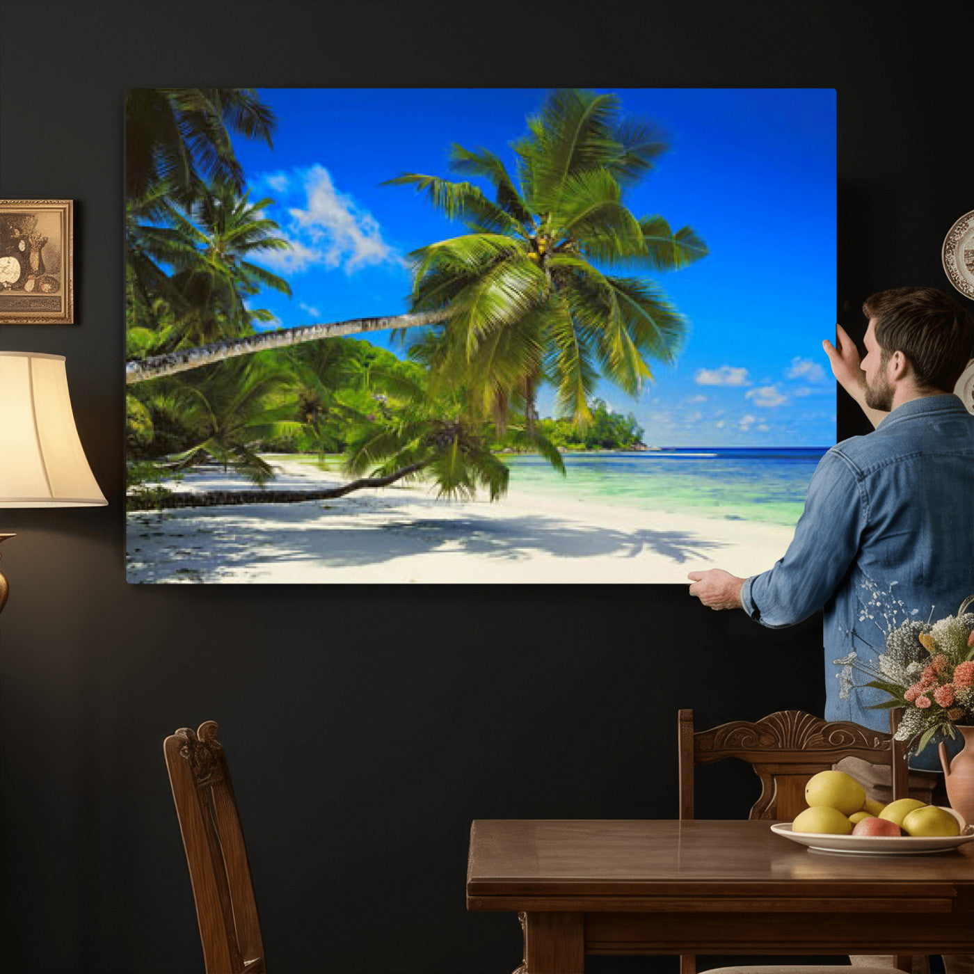 20475280-MGV-CV-36X24 - Tropical Island Coconut Palm Trees Wall Art Canvas Print - Turquoise Beach Print for Nautical Home Decor