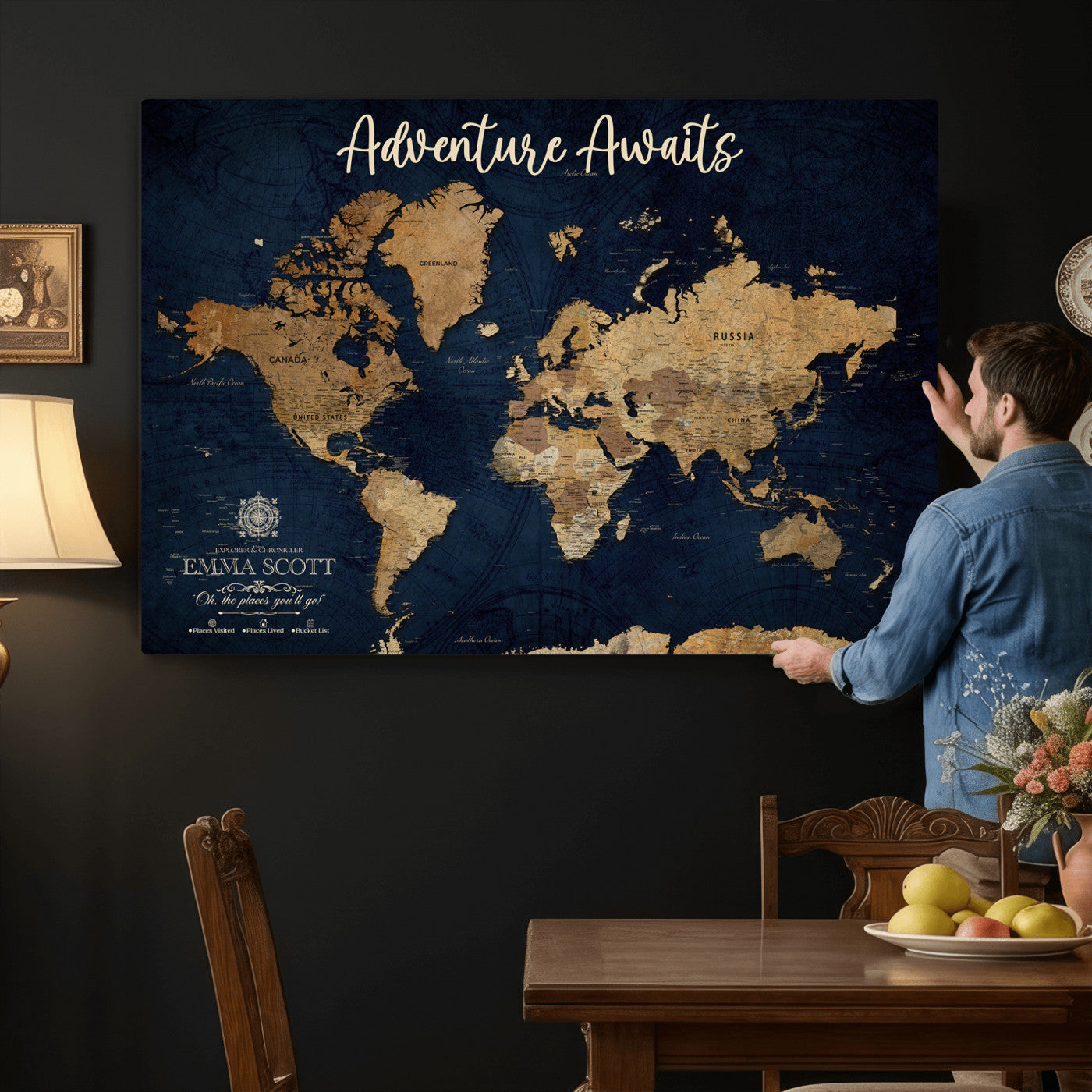 44399597-MGV-CV-36X24 - Custom Push Pin World Map Canvas Print β Personalized Travel Map Wall Art