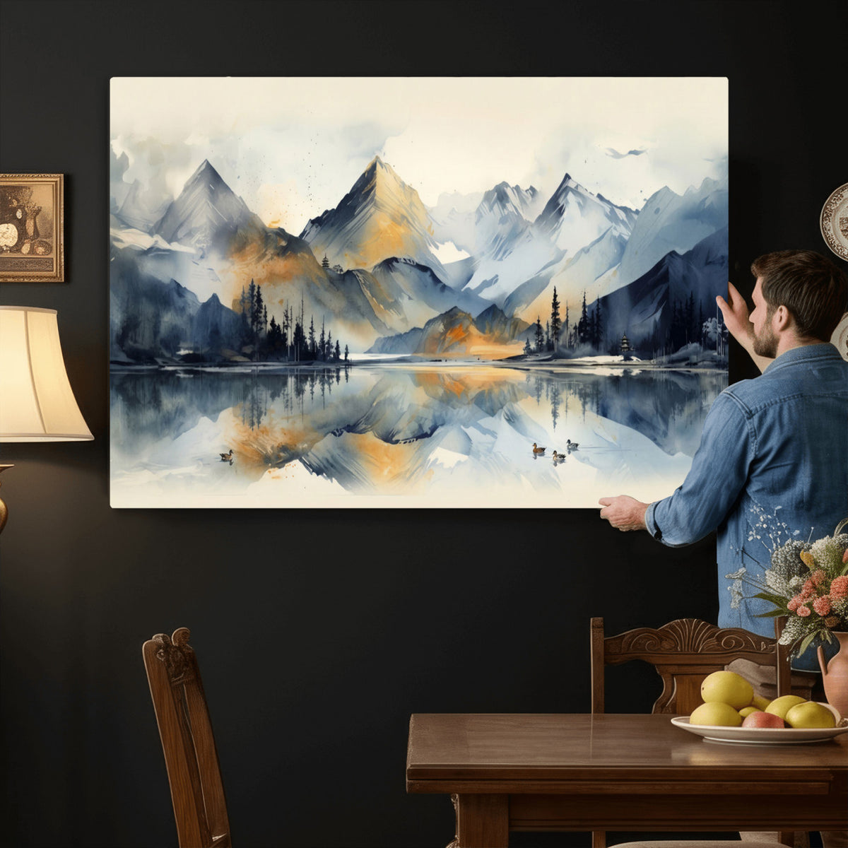 10196184T-MGV-CV-36X24 - Abstract Lake Mountain Wall Art Canvas Print