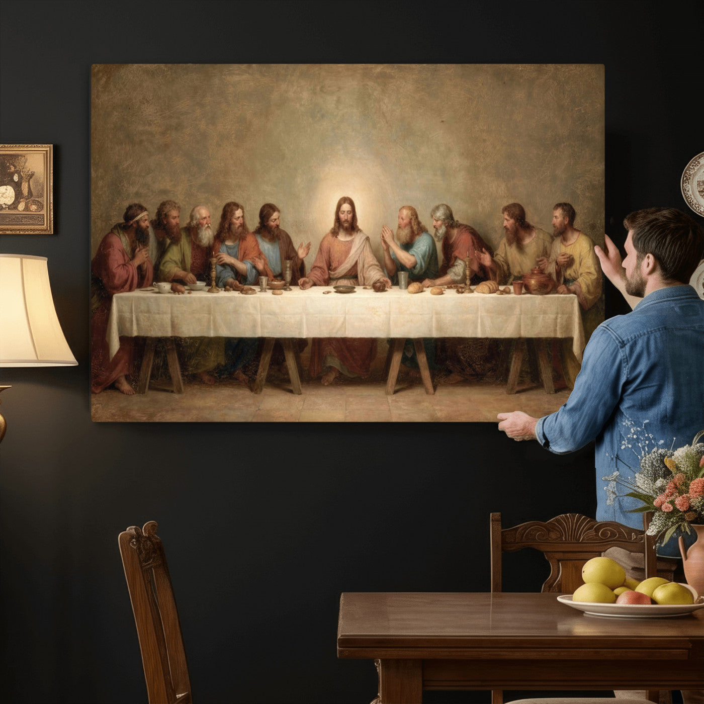 50761248-MGV-CV-36X24 - The Last Supper of Jesus Christ Wall Art Canvas Print - Classical Christian Faith Home Decor