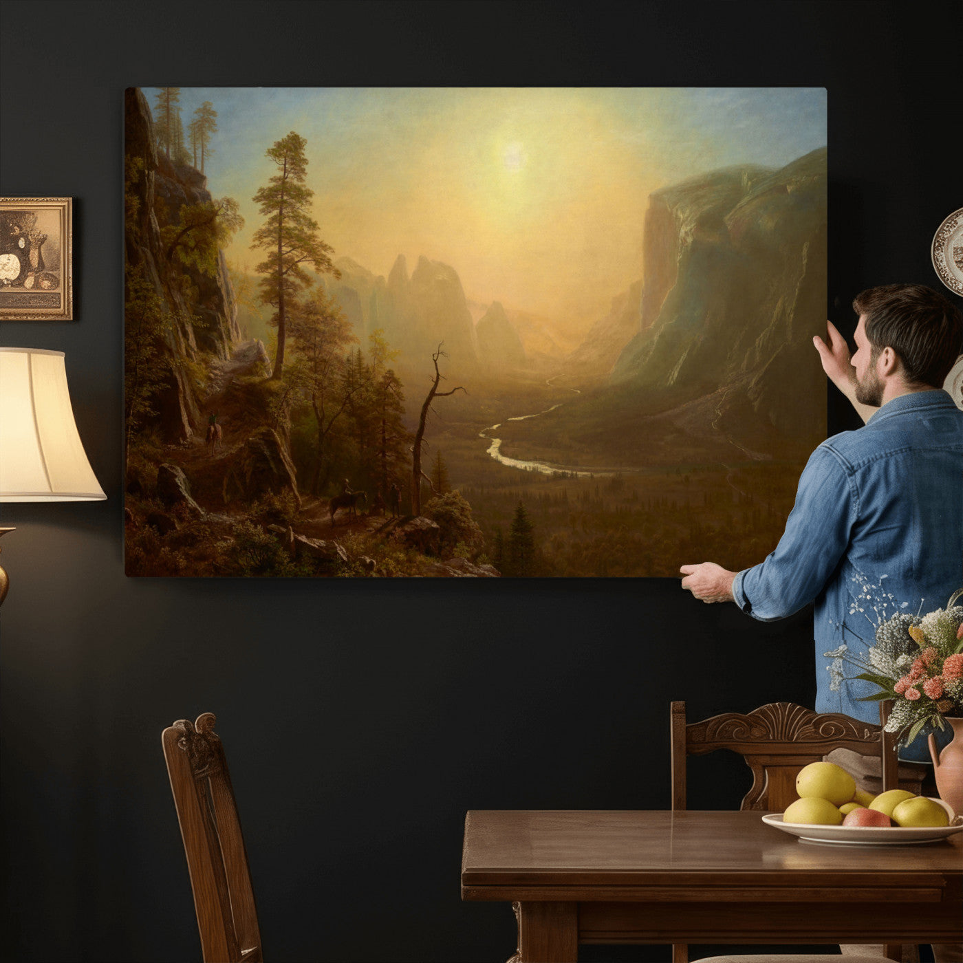 32350988-MGV-CV-36X24 - Albert Bierstadt Among the Sierra Nevada California Yosemite Wall Art Canvas Print, Classic Fine Art Painting Print
