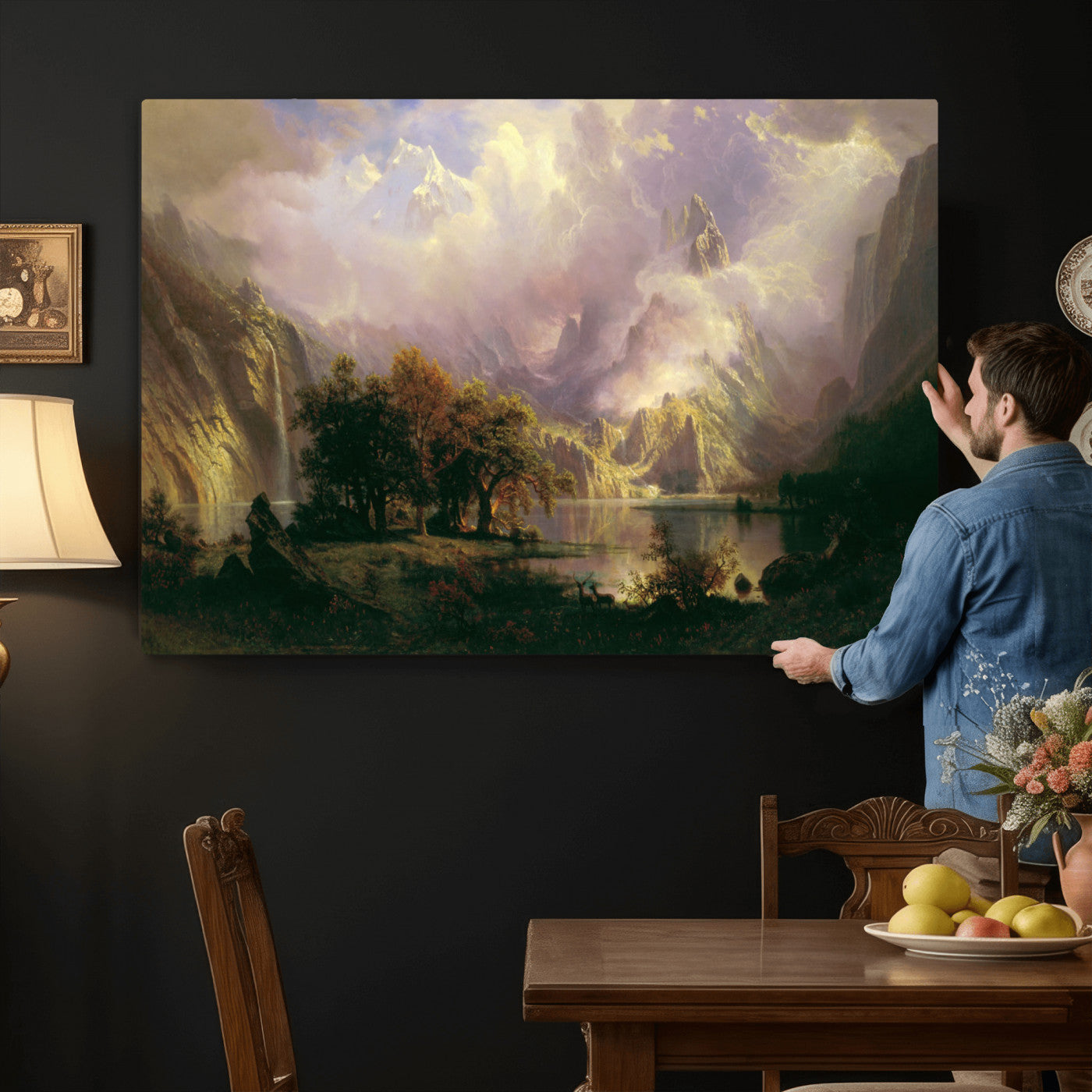 49189463-MGV-CV-36X24 - Albert Bierstadt Rocky Mountain Landscape Wall Art Canvas Print, Classic Fine Art Painting Print