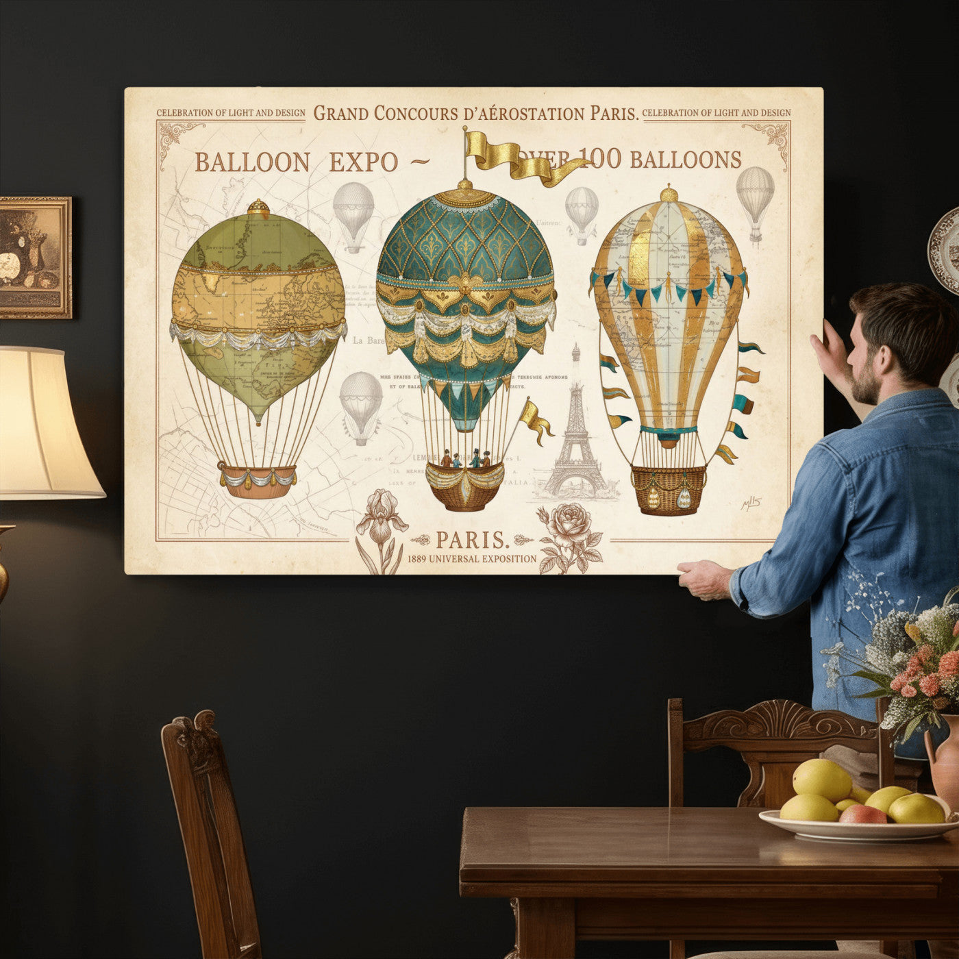 31530449-MGV-CV-36X24 - Kimberly Allen Paris Balloon Expo Wall Art Canvas Print, Vintage 1889 French Hot Air Balloon Poster