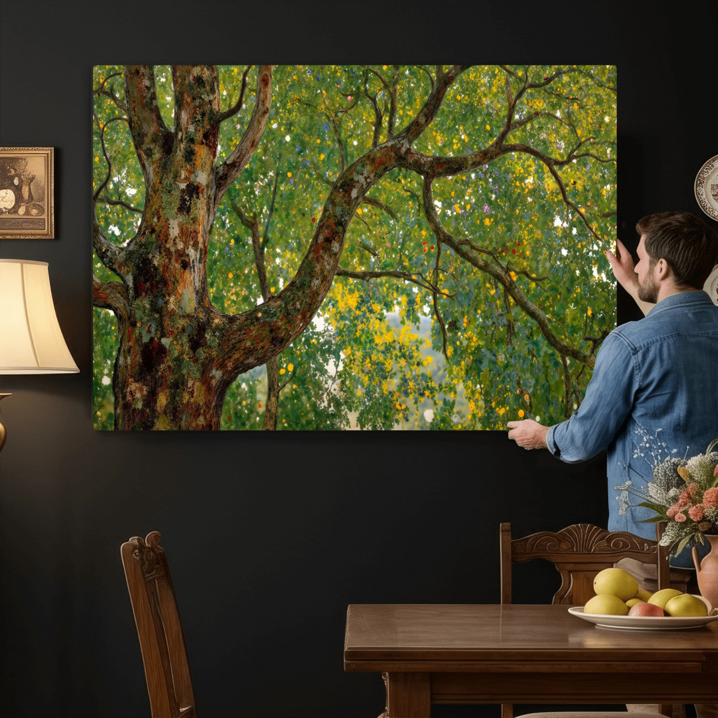 23663535-MGV-CV-36X24 - Vintage Summer Forest Green Tree Wall Art Canvas Print, Lush Leaves Impressionist Painting Print