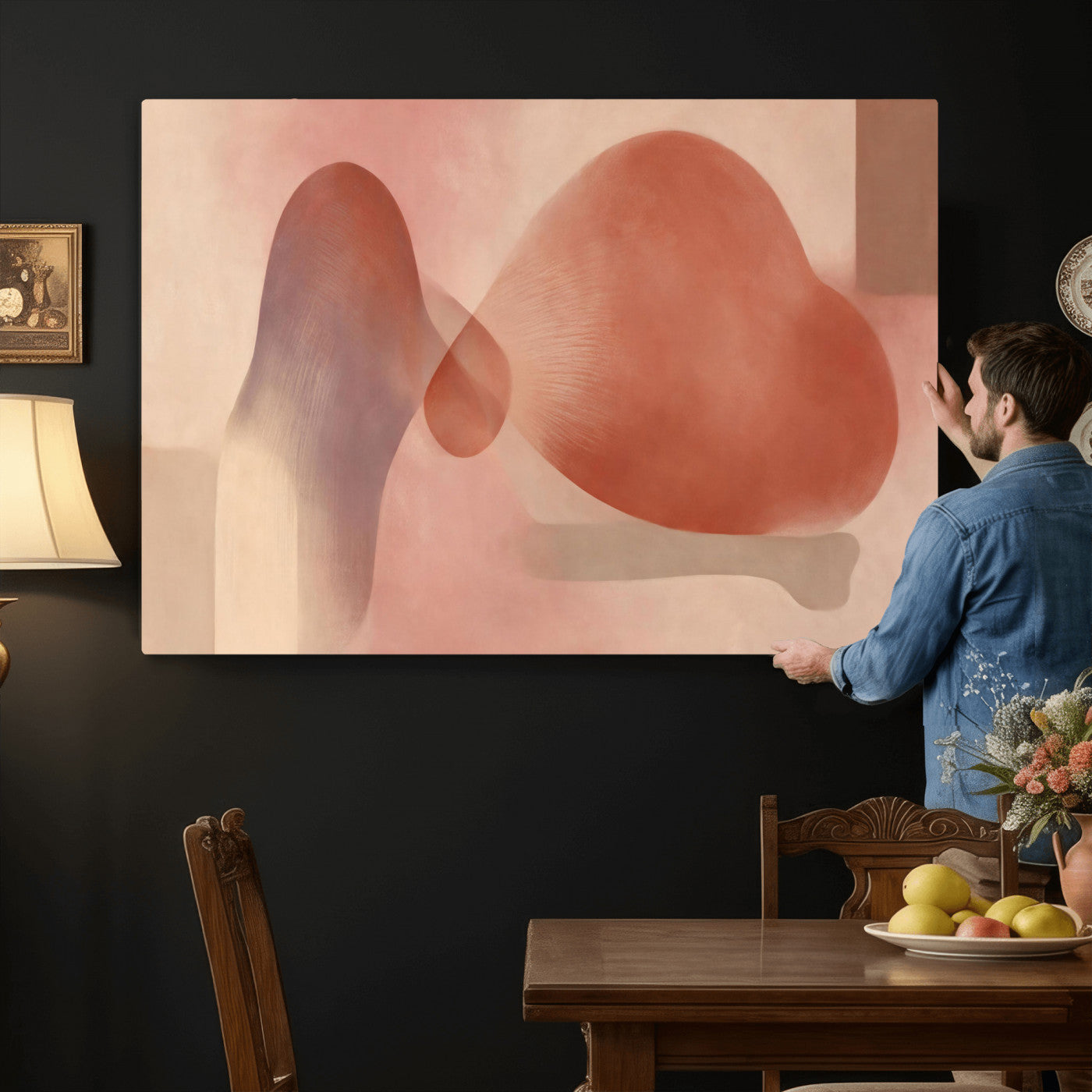 85110643-MGV-CV-36X24 - Vinna Begin Calin Biomorphic Abstract Wall Art Canvas Print, Terracotta Pink Organic Shapes Art Painting Print