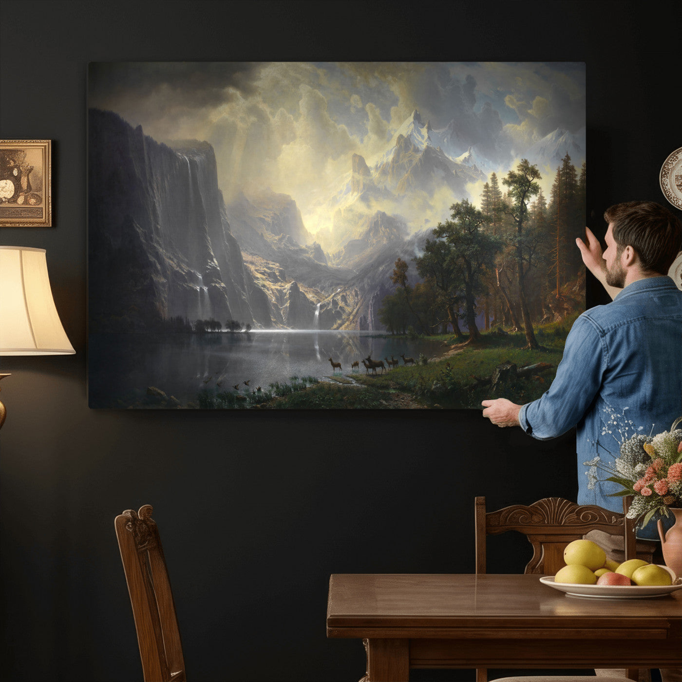 63266254-MGV-CV-36X24 - Albert Bierstadt Among the Sierra Nevada California Wall Art Canvas Print, Landscape Painting Print