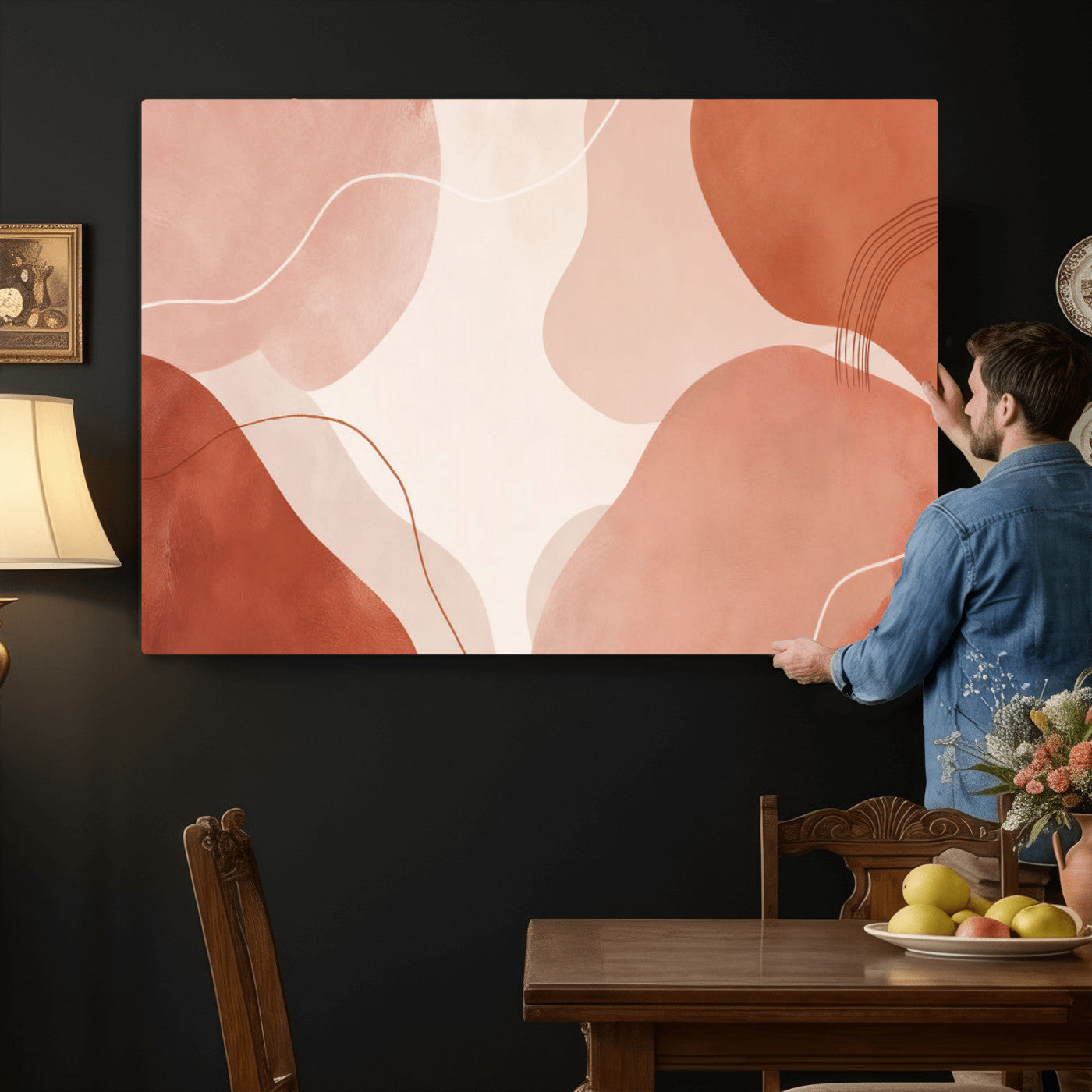 17685421-MGV-CV-36X24 - Abstract Boho Terracotta Wall Art Canvas Print, Mid Century Minimalist Painting Print