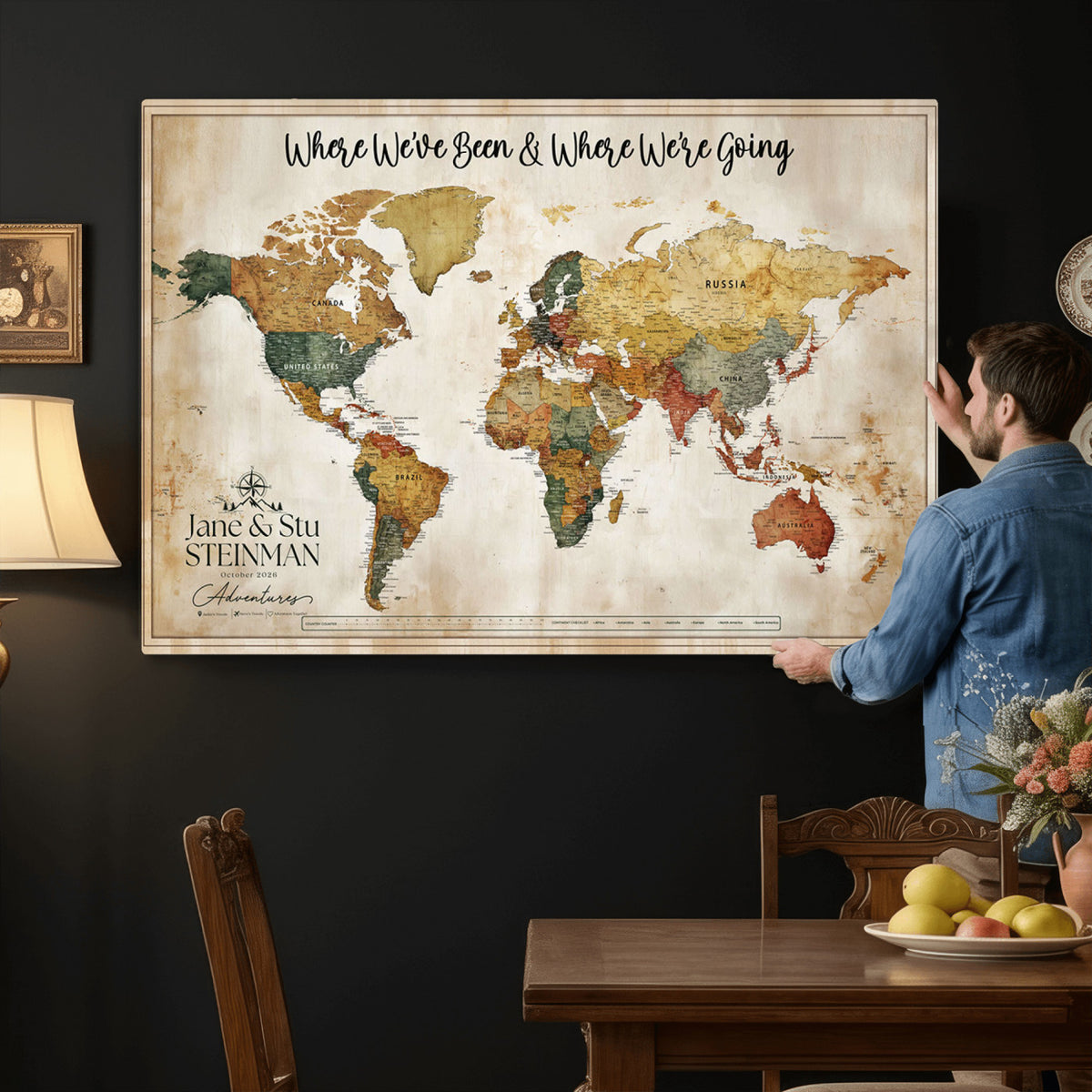 19542567-MGV-CV-36X24 - Custom Push Pin World Map Canvas | Personalized Travel Tracker - NEWMAP-167