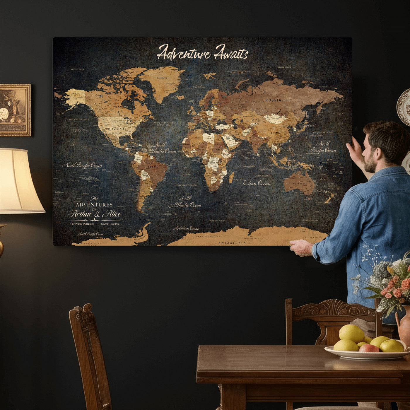 195425676576-MGV-CV-36X24 - Custom Push Pin World Map Canvas PRINT | Personalized Travel Tracker | Wedding Anniversary Gift