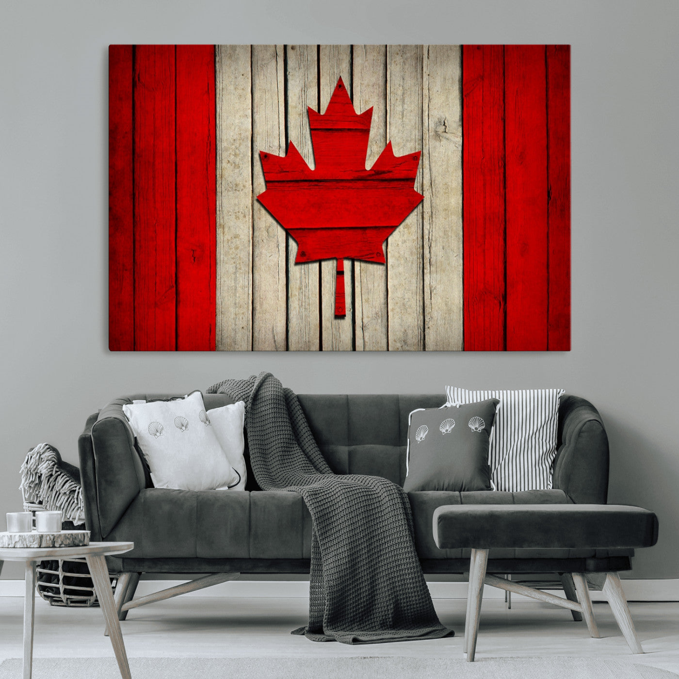 22674-MGV-CV-36X24-Rustic Canada Flag Wall Art – Framed Canadian Flag Canvas Print, Vintage Wood Texture Home or Office Decor