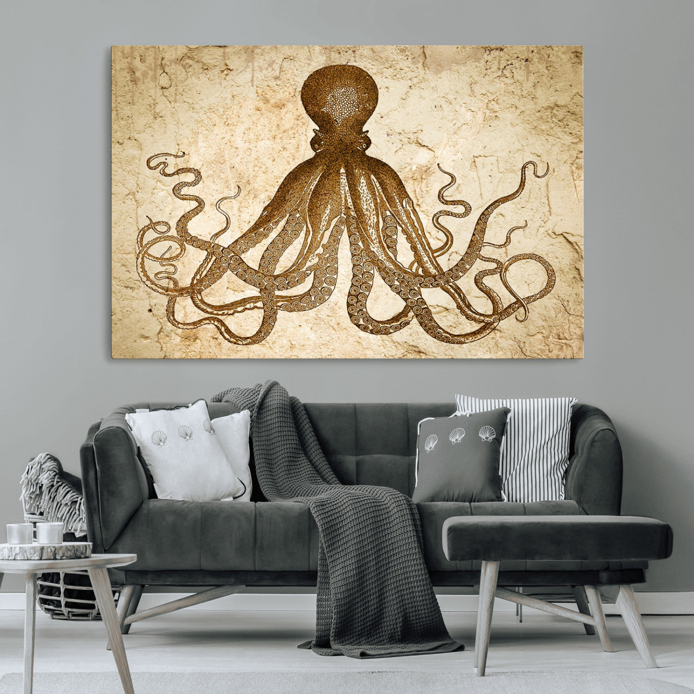 96154-MGV-CV-36X24-Sepia Octopus Wall Art Abstract Animal Canvas Print