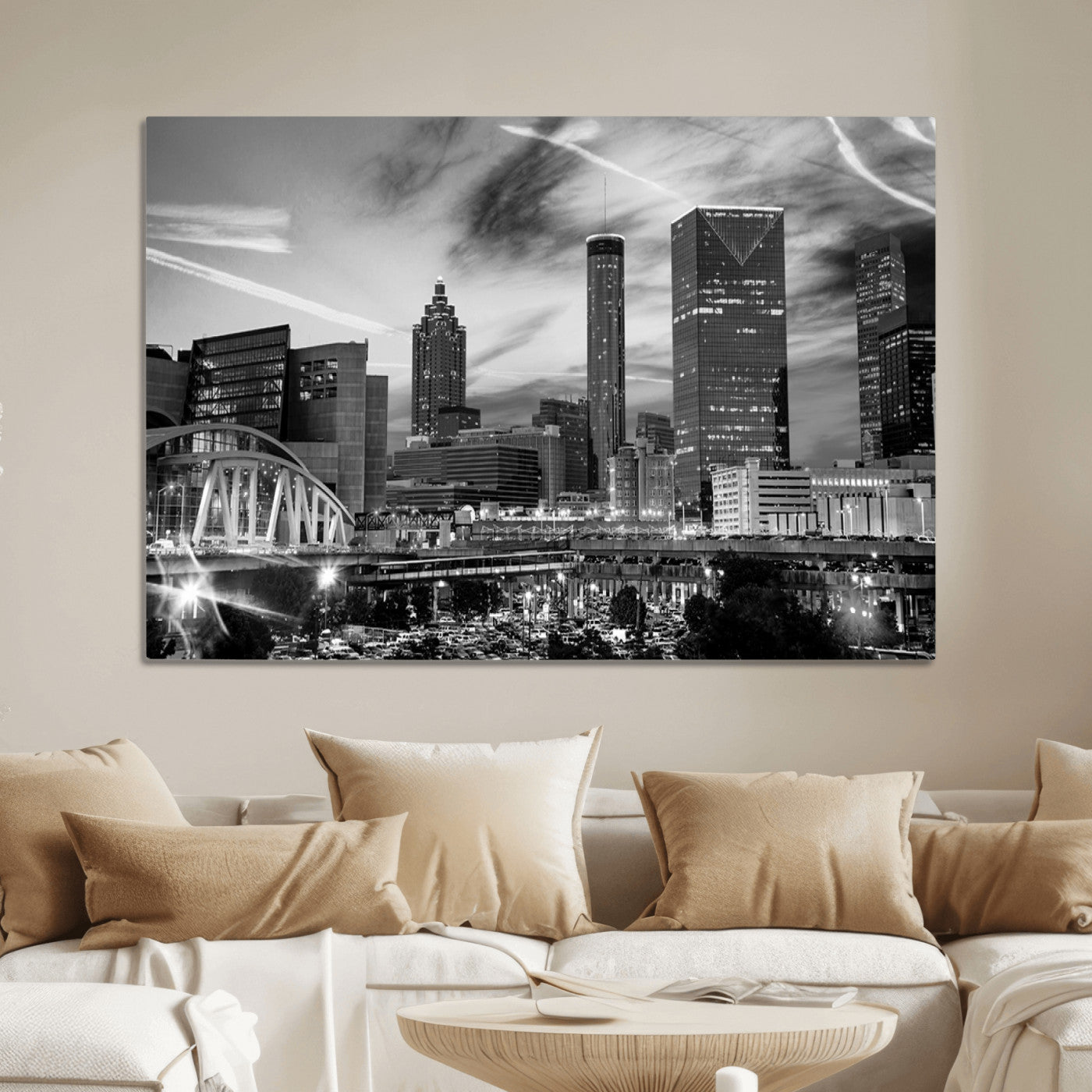 -Black and White Atlanta Wall Art Canvas Print