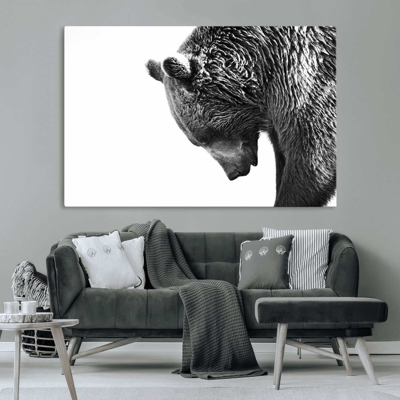 -Black and White Grizzly 399 Bear Canvas Print Wall Art | Large Wildlife Canvas Print for Living