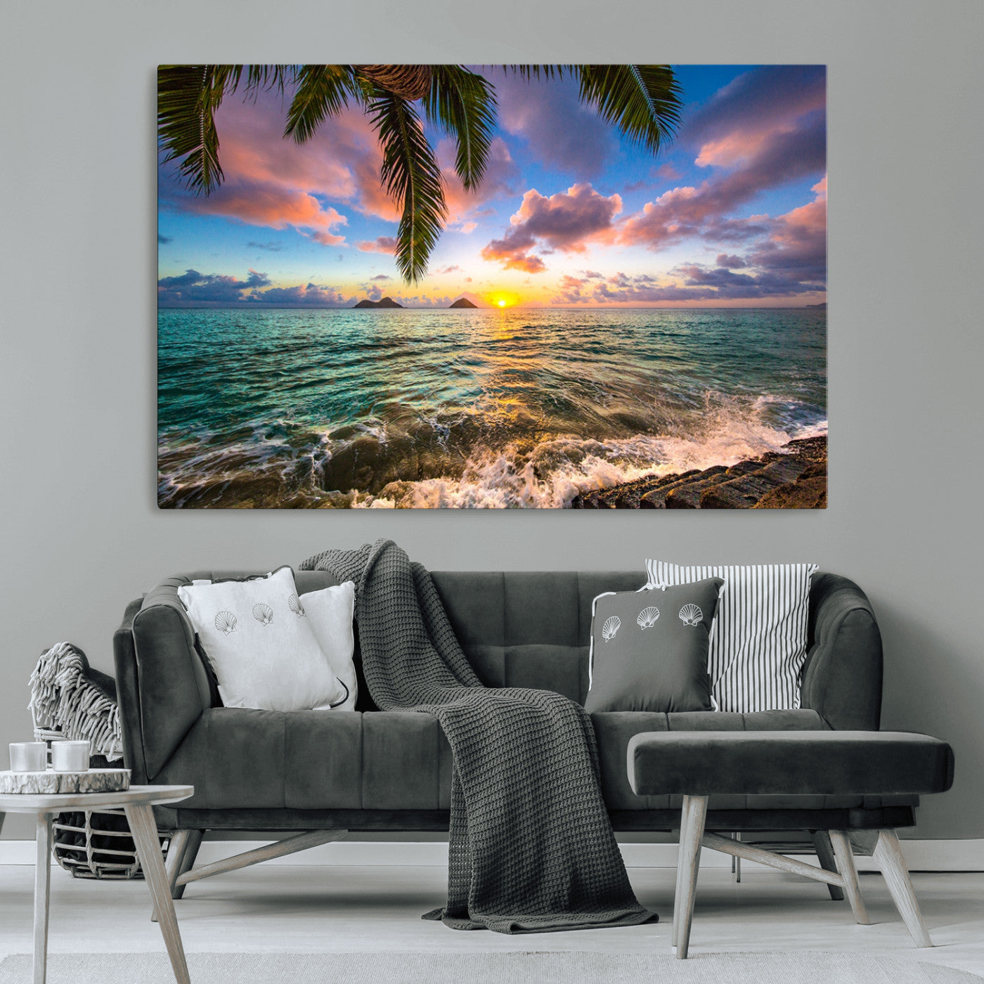 -Framed Tropical Sunset Art Canvas Print