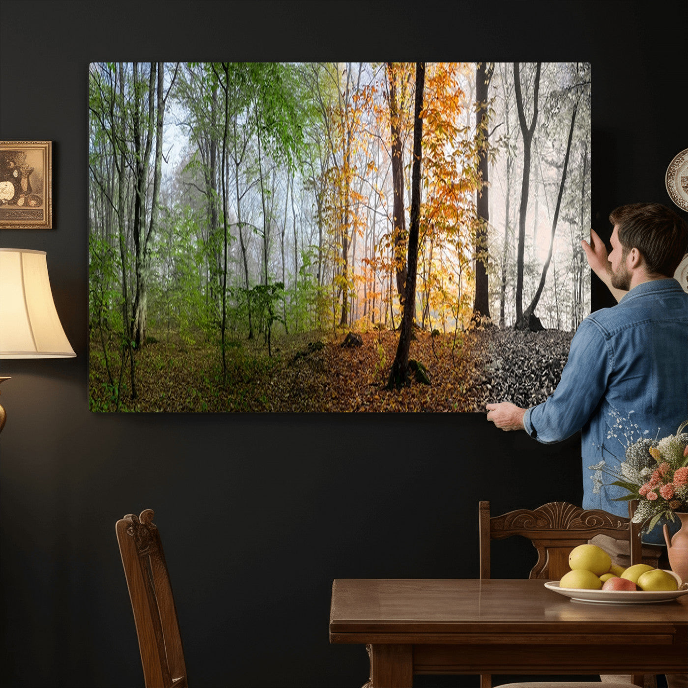 95317-MGV-CV-36X24 - Four Seasons Wall Art Forest Canvas Print – Triptych Seasonal Nature Print – Landscape Decor for Living Room