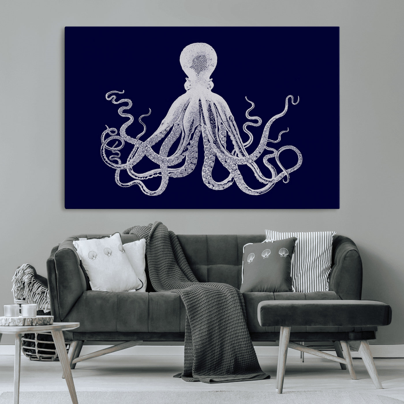 -Blue Octopus Wall Art Canvas Print