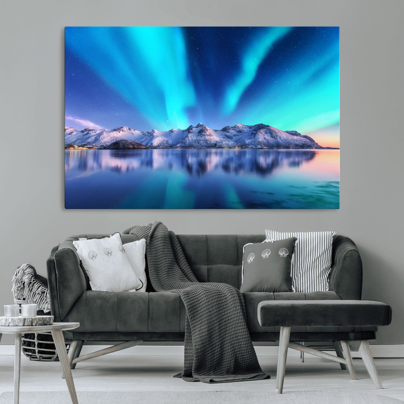 -Northern Lights above Mountain Wall Art, Northern Lights Wall Art Canvas Print