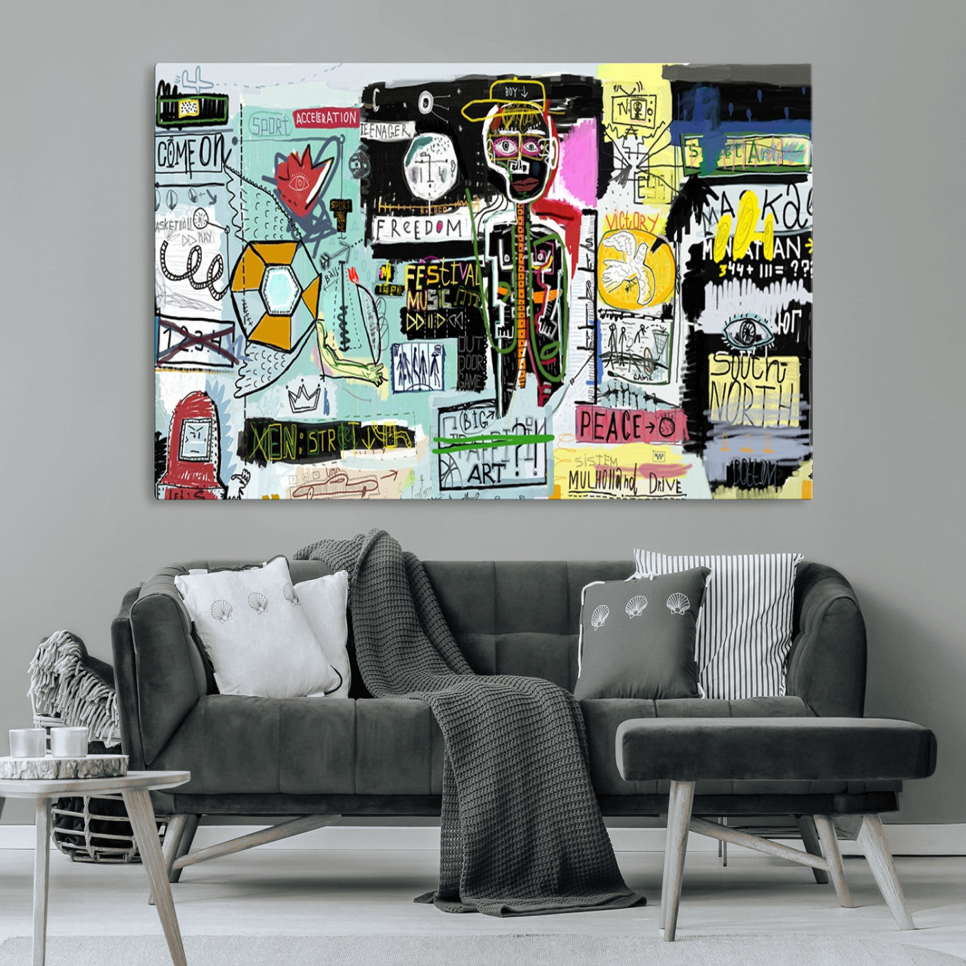 10504-MGV-CV-36X24-Graffiti Wall Art – Colorful Urban Street Canvas Print, Modern Expressionist Painting for Living Room, Studio or Office, Bold Art Decor
