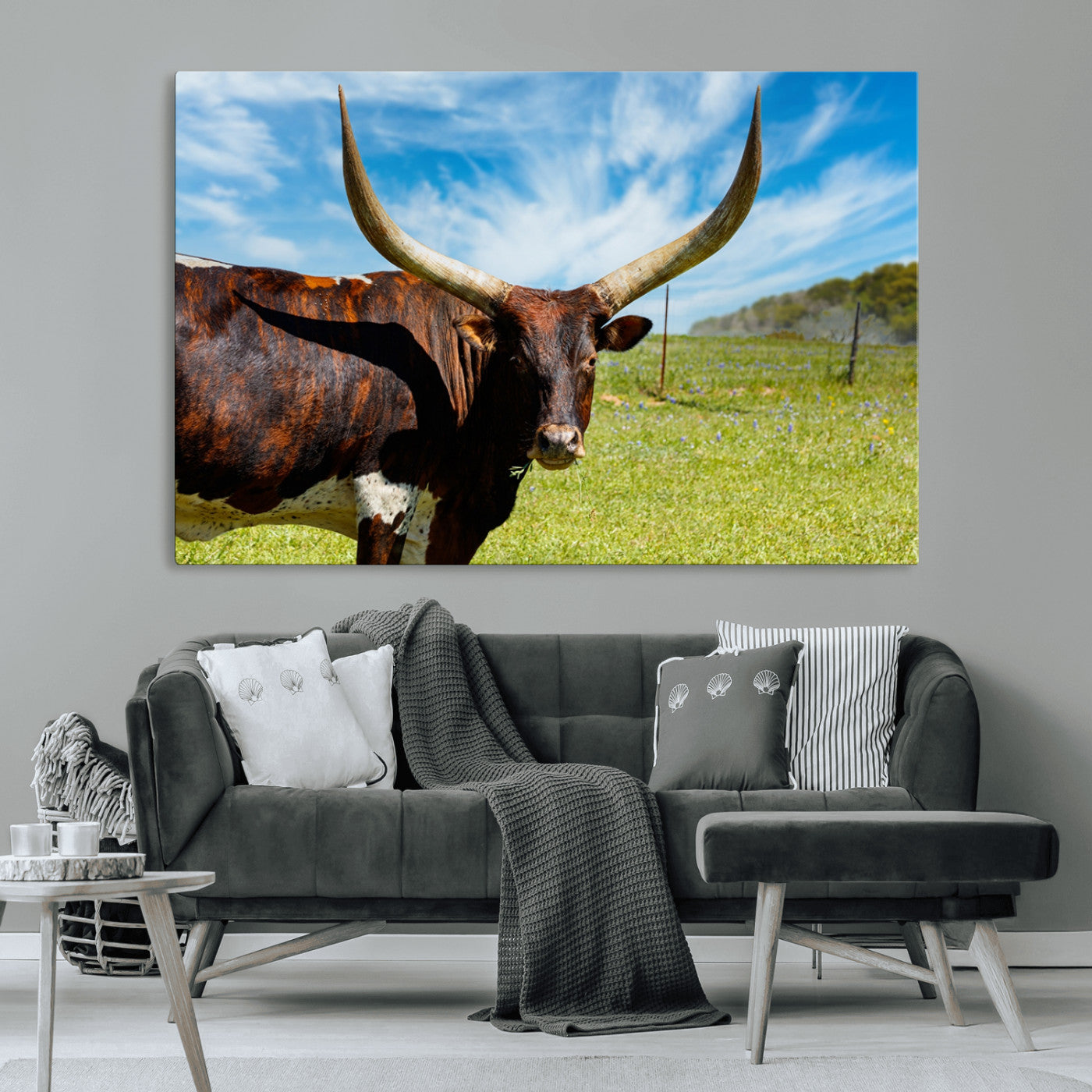 -Longhorn and Cow Wall Art, Country Cow Wall Decor Canvas Print