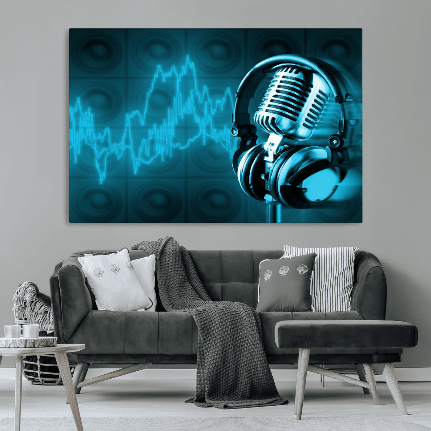 -Music and Microphone Wall Art Canvas Print