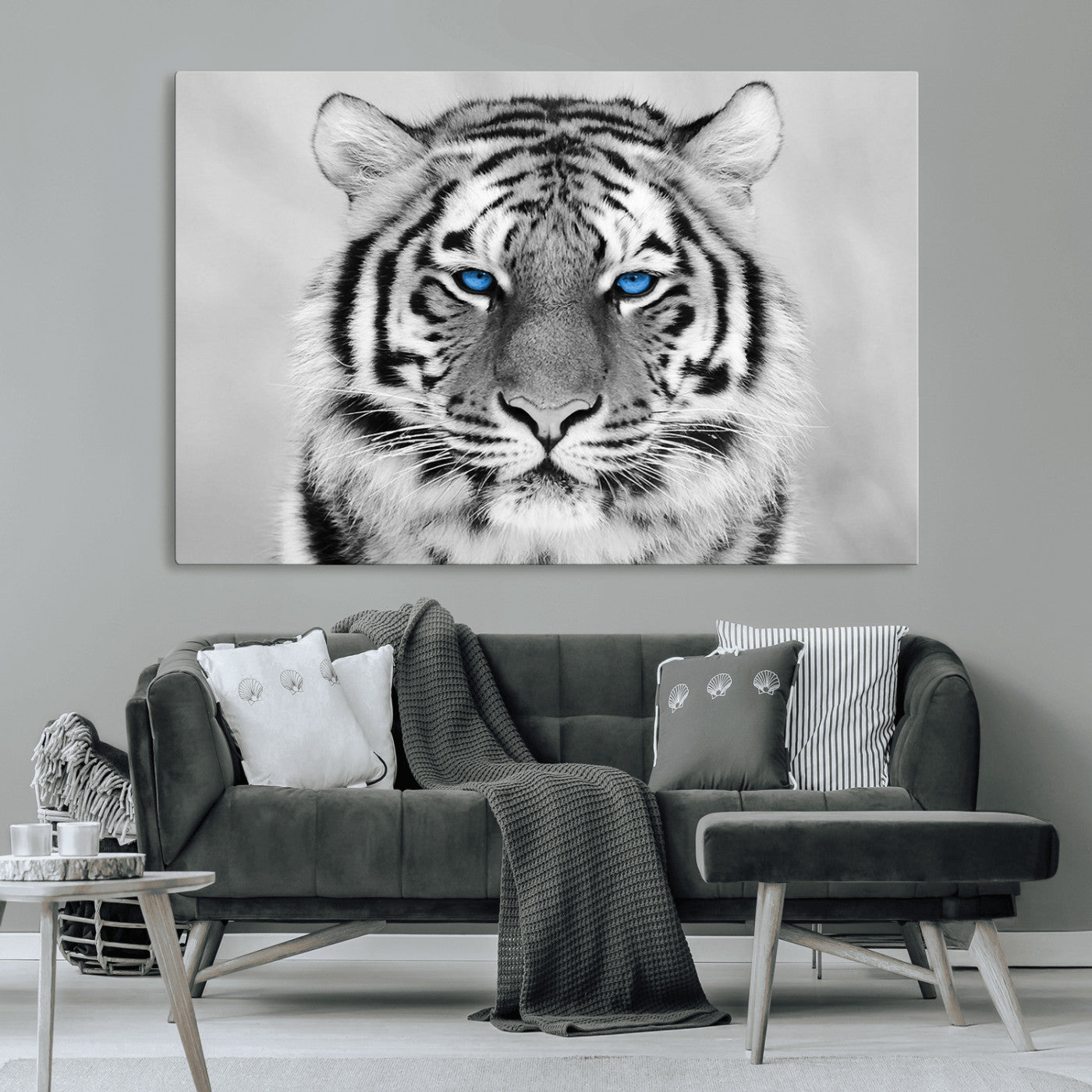-Black and White Tiger Wall Art Animal Canvas Print