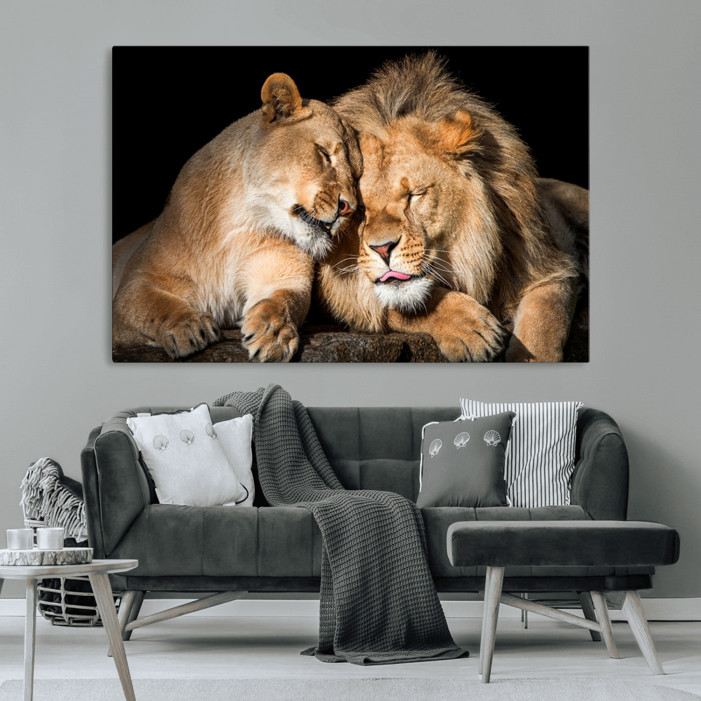 -Lion and Lioness Wall Art Print Canvas | 3-Panel African Wildlife Canvas Print | Animal-Themed Art