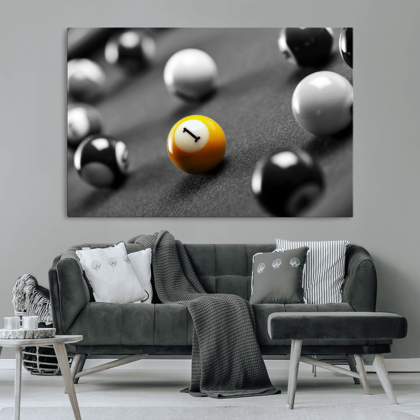 -Wall Art Pool Table and Balls Canvas Print