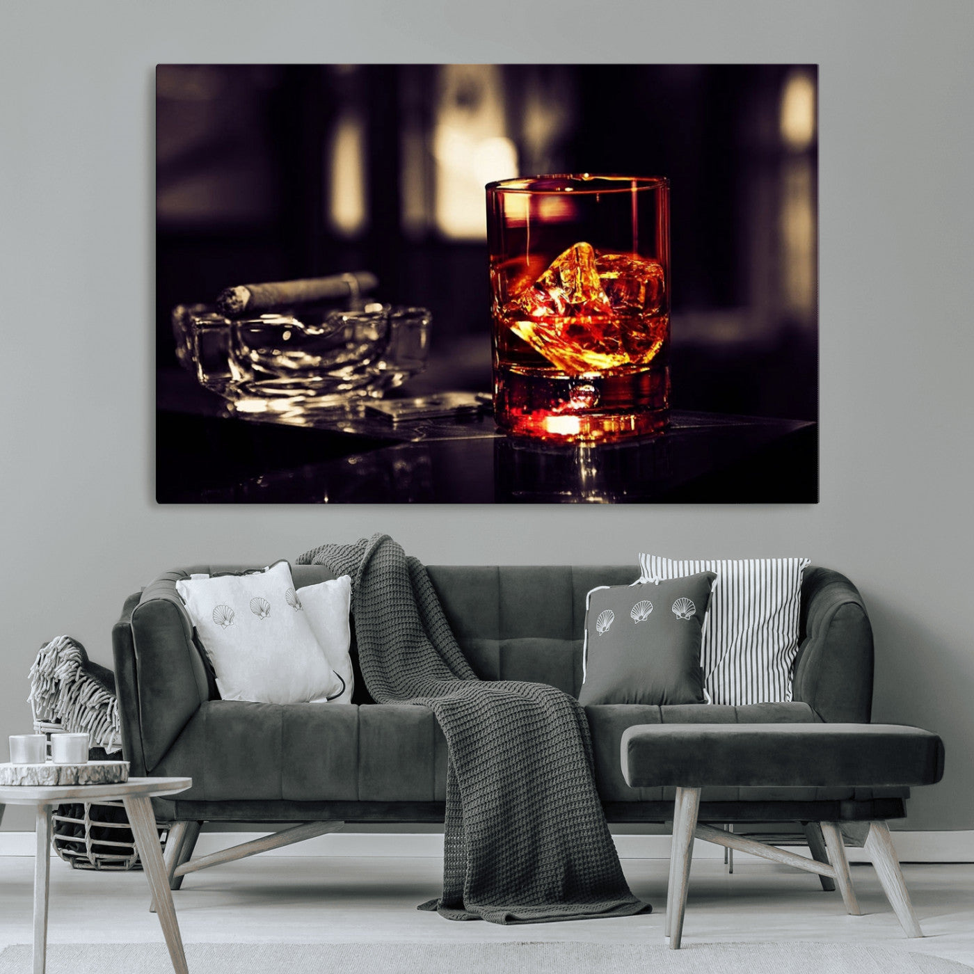 -Whiskey and Cigar Canvas – Luxurious Wall Art for Home or Bar – Glass and Cigar Scene Print Canvas