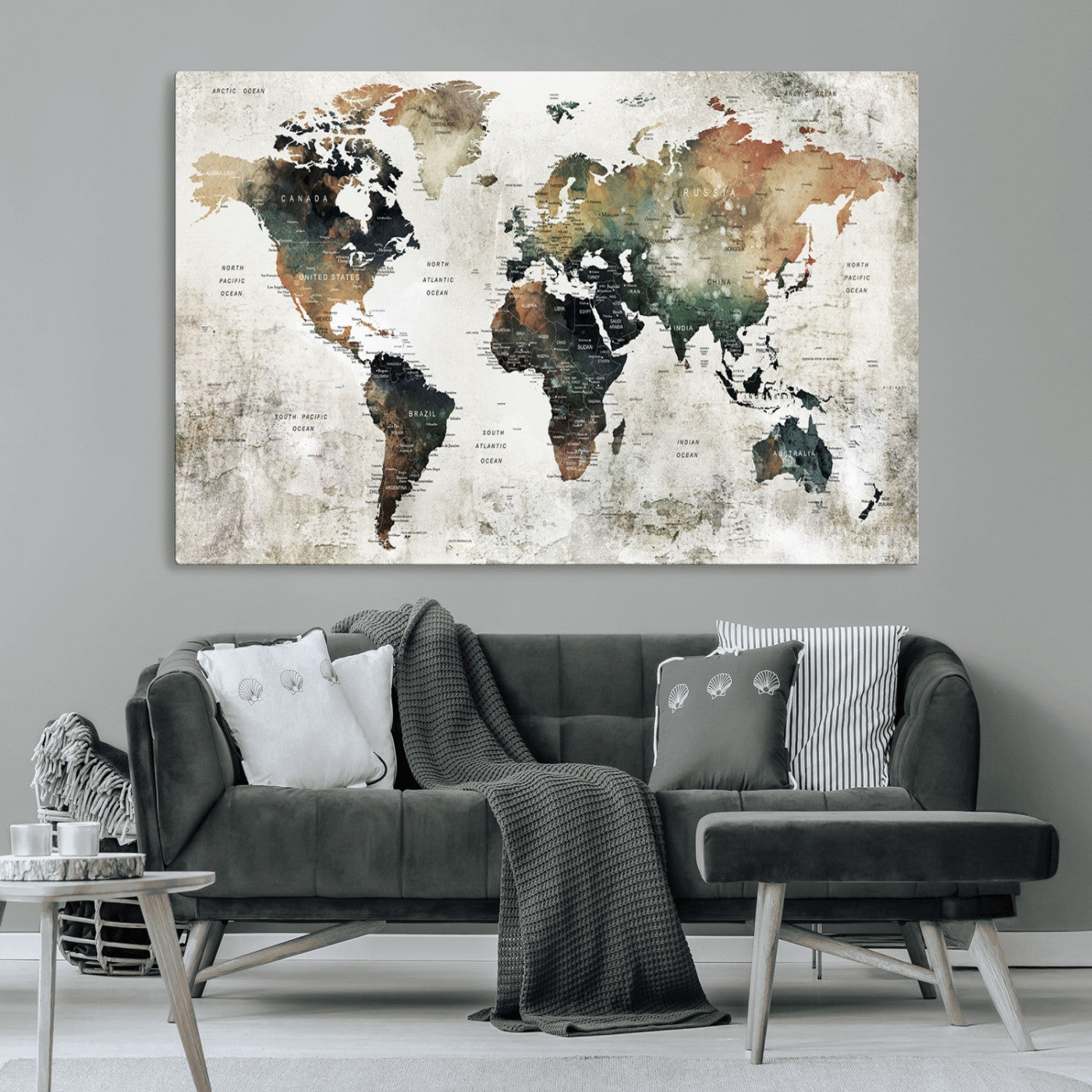 19444-MGV-CV-36X24-Push Pin World Map Canvas Print – Travel Tracker Wall Art for Couples, Perfect Anniversary Gift for Home or Office Decor