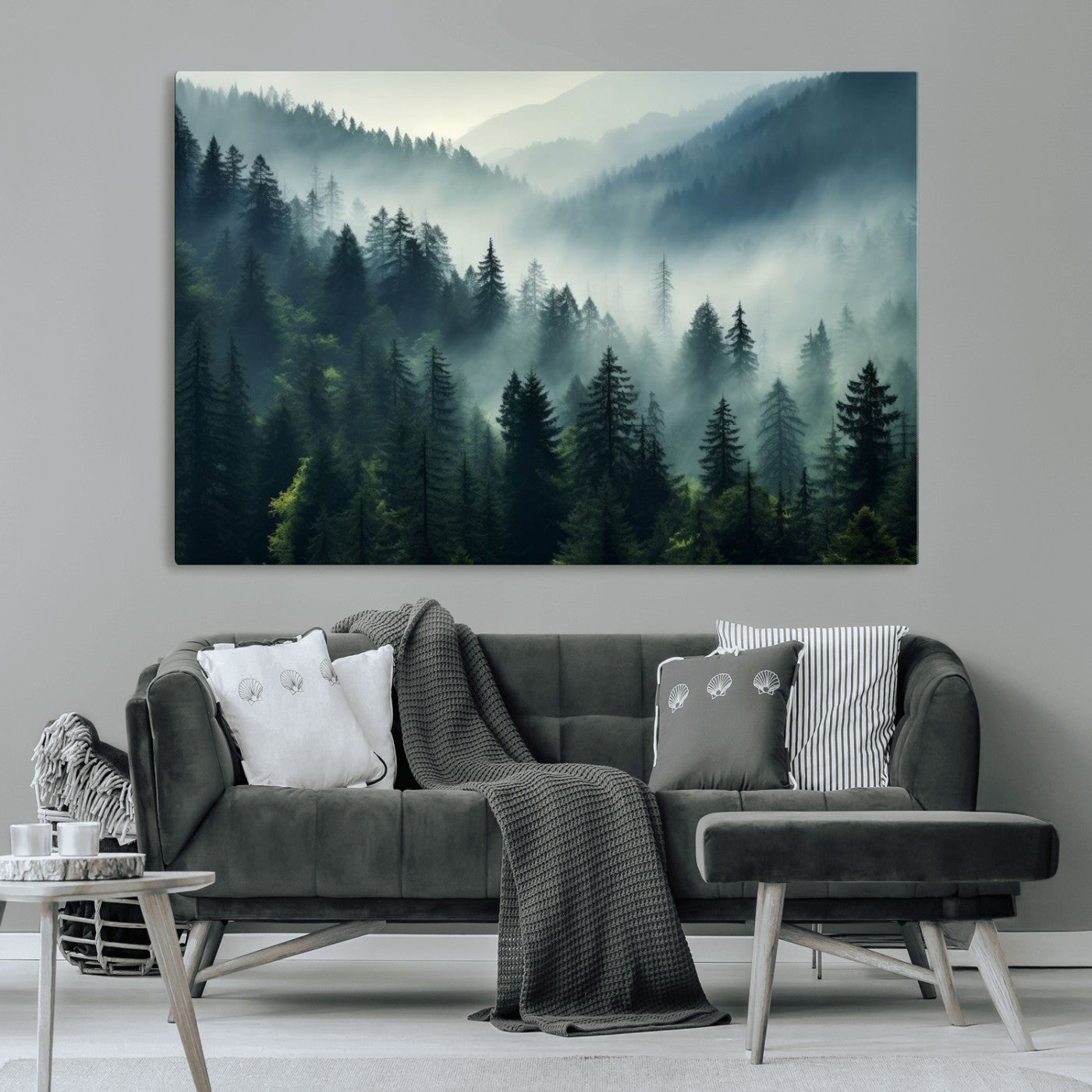 -Captivating Misty Forest Wall Art Premium Canvas Print a Foggy and Serene Atmosphere Art