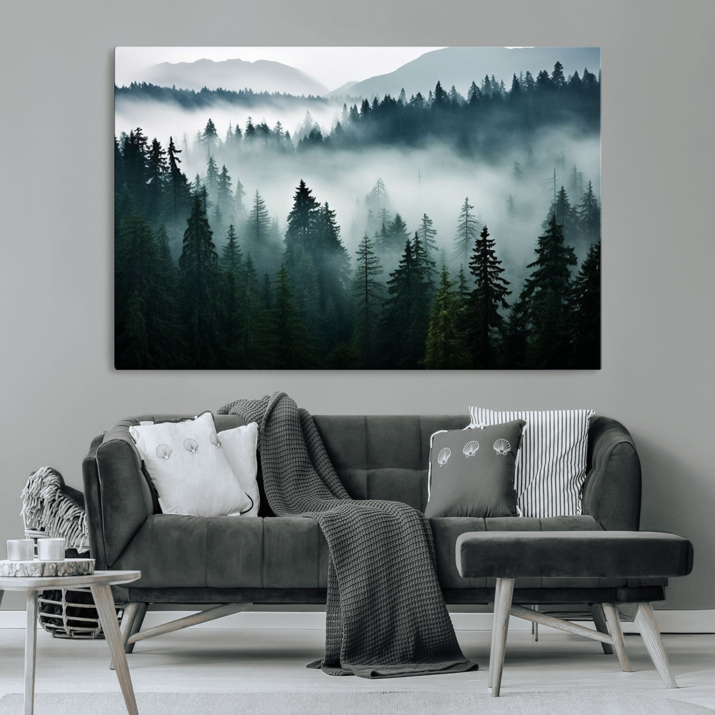 -Captivating Misty Forest Wall Art Canvas, Premium Canvas Print a Foggy and Serene Atmosphere