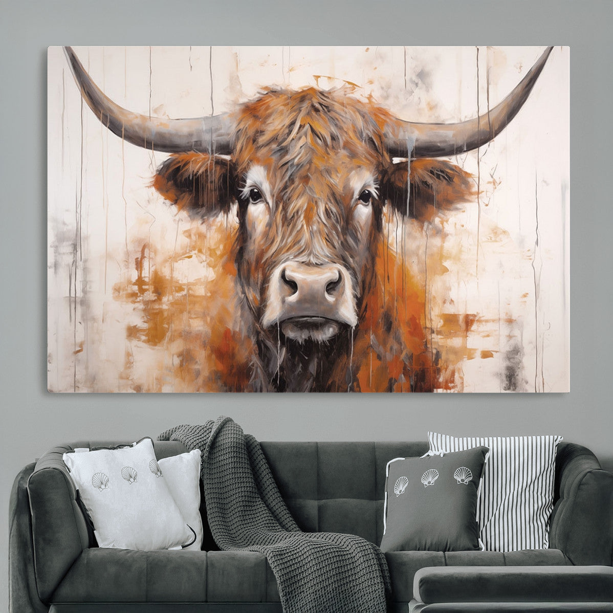 48622-MGV-CV-36X24-Vintage Scottish Highland Cow Cattle Art, Scottish Highland Cow Wall Art Print, Farmhouse Wall Art