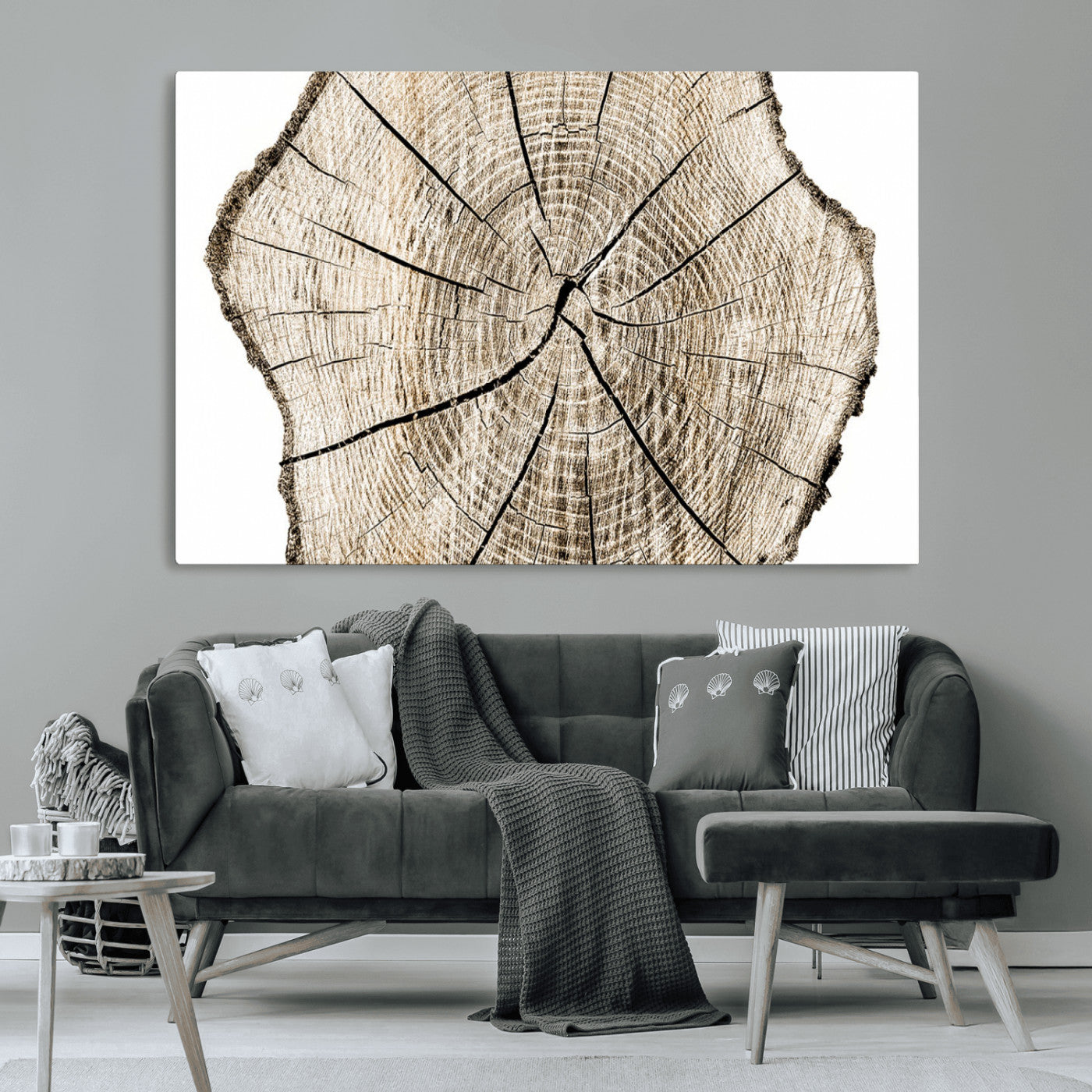 12450-MGV-CV-36X24-Abstract Wood Tree Ring Wall Art - Ready to Hang Minimalist Wooden Design for Rustic & Contemporary