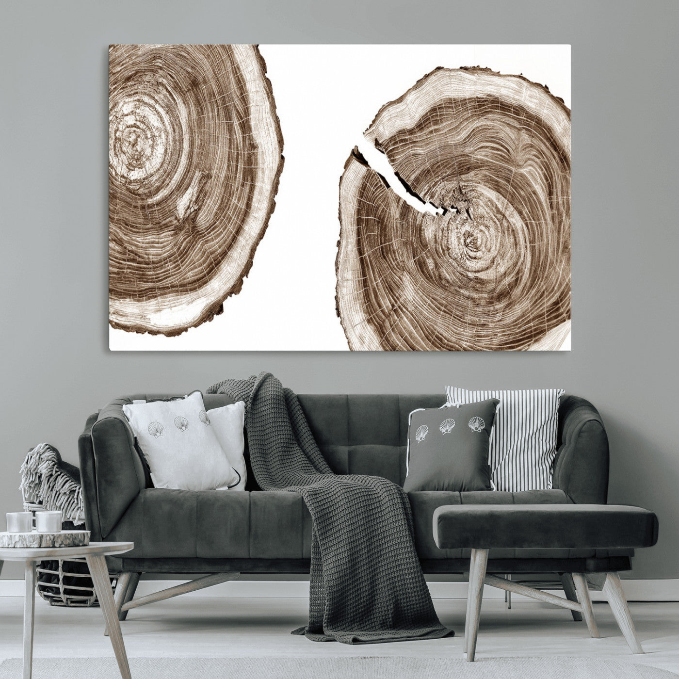 43743-MGV-CV-36X24-Wood Tree Ring Wall Art Canvas Prints, Tree Rings – Minimalist Black and White Wood Art | Triptych