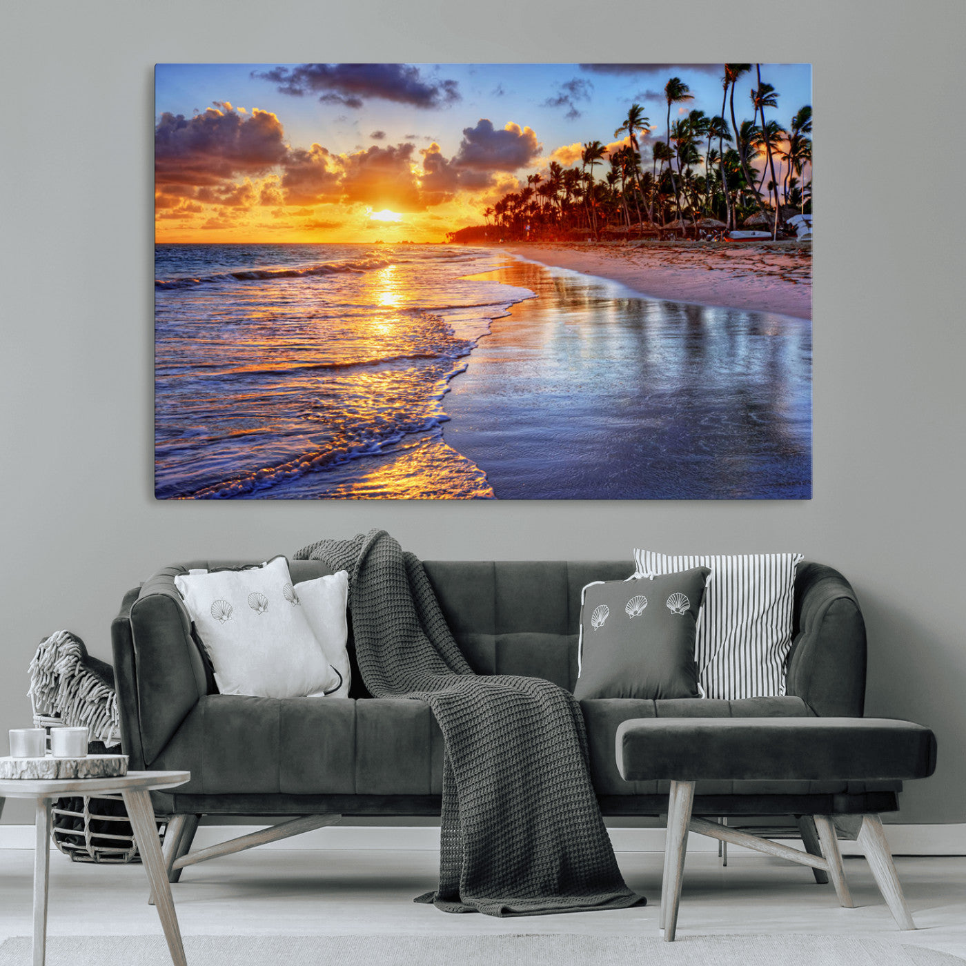 32177-MGV-CV-36X24-Serene Beach Sunset Wall Art Canvas- Coastal Seascape Print for Living Room or Bedroom, Ocean Waves