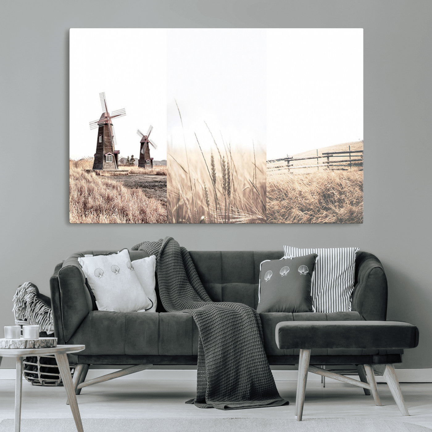 56649-MGV-CV-36X24-Farm Prints Set, Set of 3 Farmhouse Wall Art, Country House Decor, Barn Print, Wheat Print,