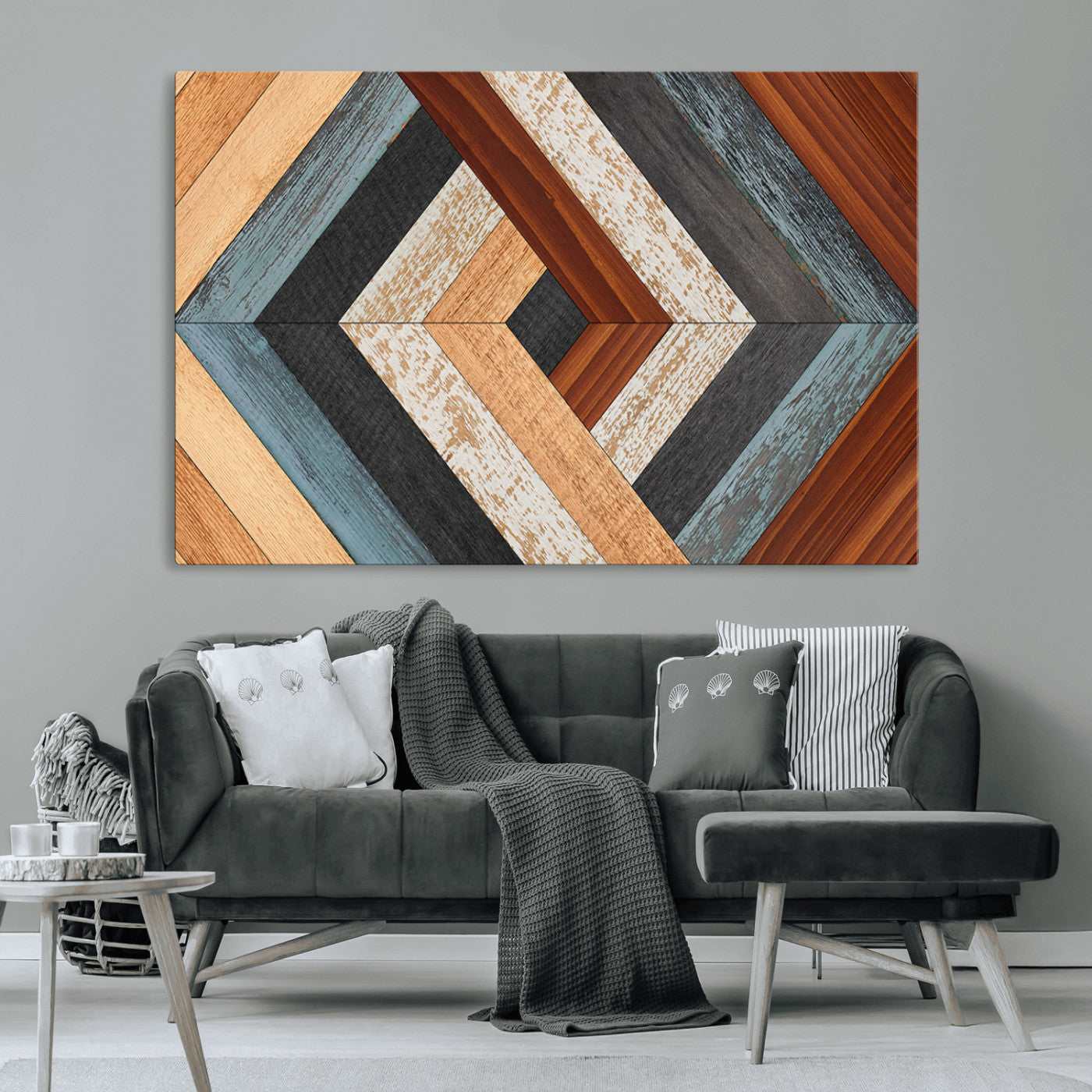 20897-MGV-CV-36X24-Geometric Wood Art Wall Decor Canvas Print, Rustic Wooden Pattern Triptych Wall Art for Living Room