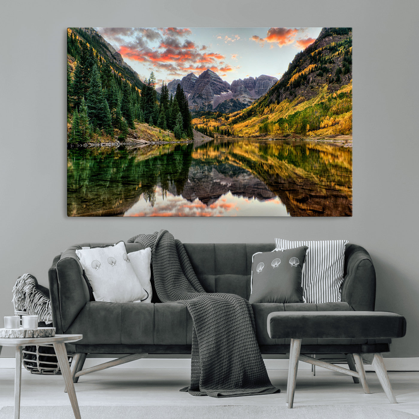 14376-MGV-CV-36X24-Maroon Bells Wall Art - Scenic Canvas Print of Maroon Bells in Autumn for Elegant Home or Office