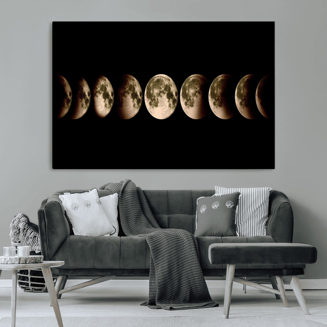 Phases of the Moon Wall Art, Canvas Print for Modern Wall Decor | Extra Large 3 Piece Canvas Wall Art