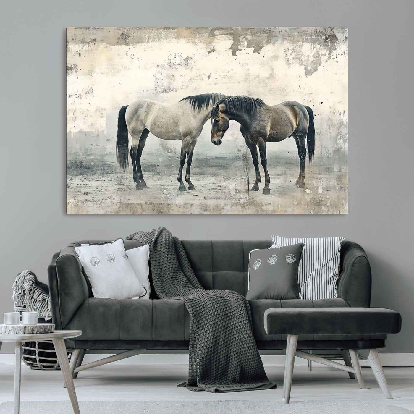 -Chines Style Majestic Horses Wall Art | Ready to Hang and Framed Triptych Print | Western Farmhouse