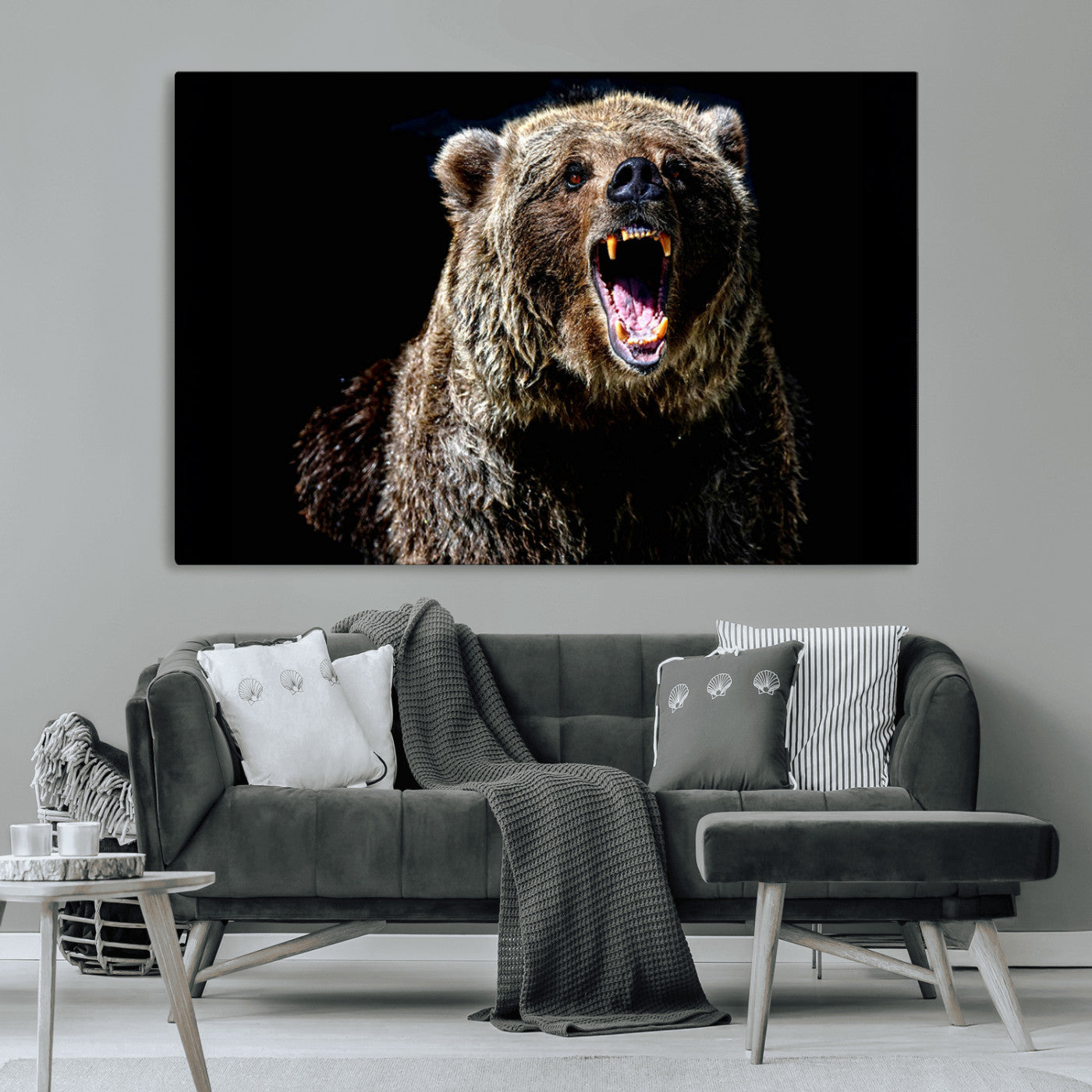 17625-MGV-CV-36X24-Grizzly Bear Canvas Print | Wildlife Wall Art for Cabin Decor | Ready to Hang Framed