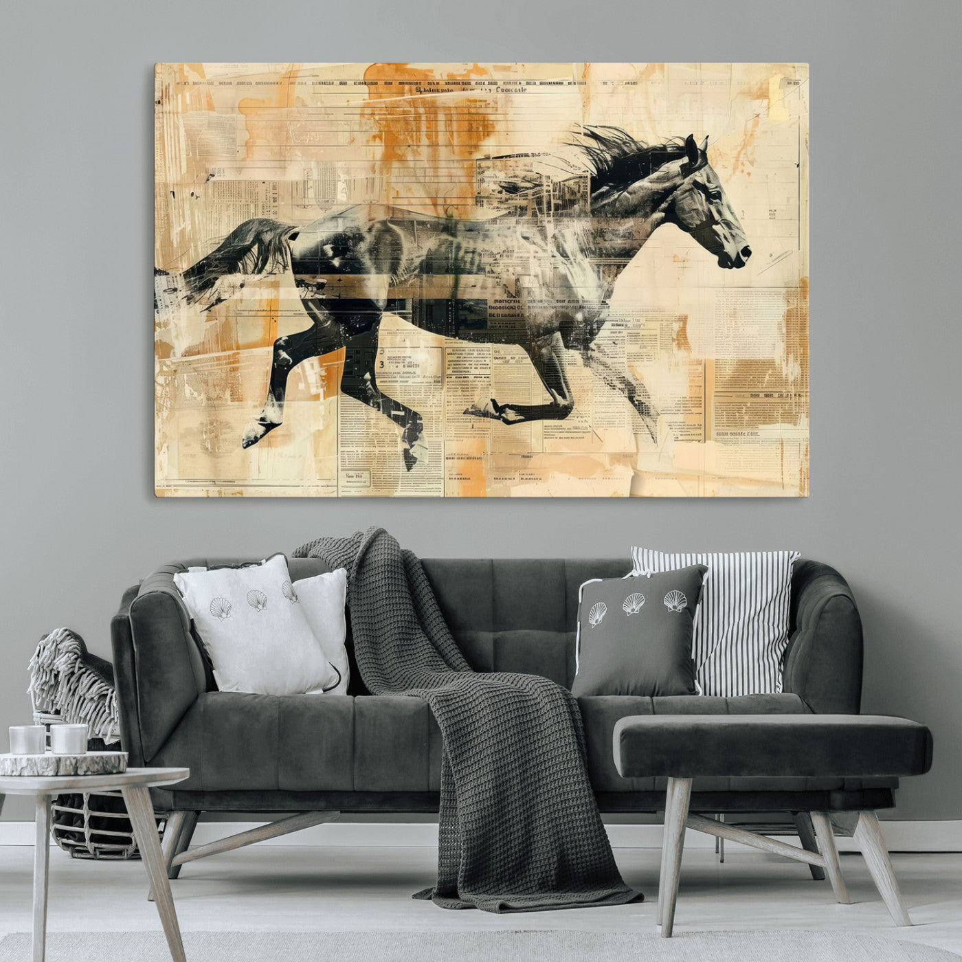 -Chines Style Running Horse Western Wall Art | Farmhouse Wall Decor | Ready to Hang Framed Canvas